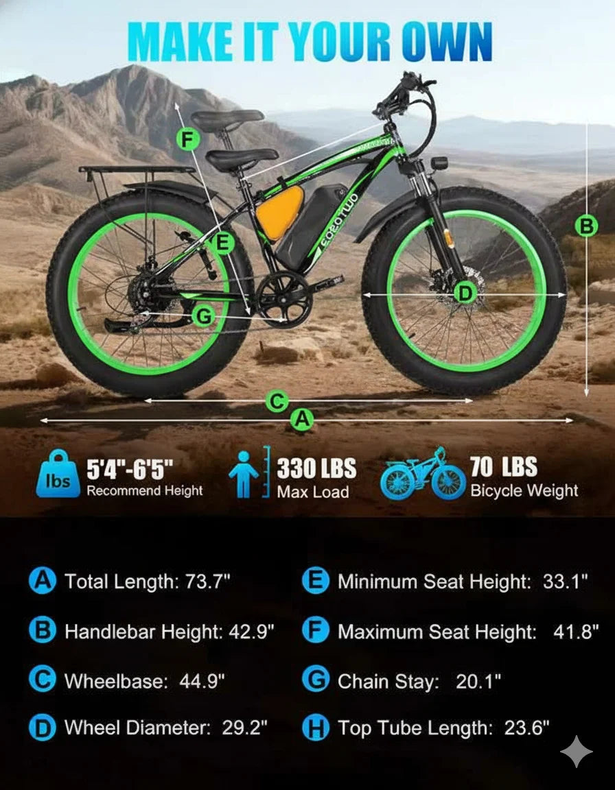 26" Fat Tire Electric Bike for Adults