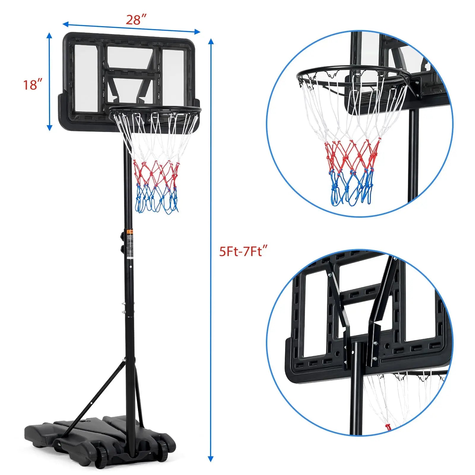Kids Basketball Hoop, 5-7 ft Adjustable Height