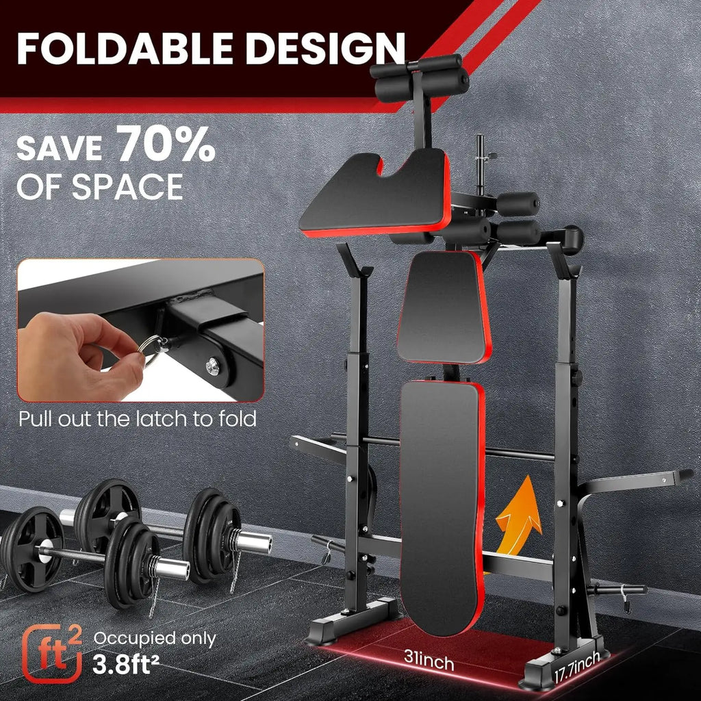 6 in 1 660lbs Weight Bench Set with Squat Rack