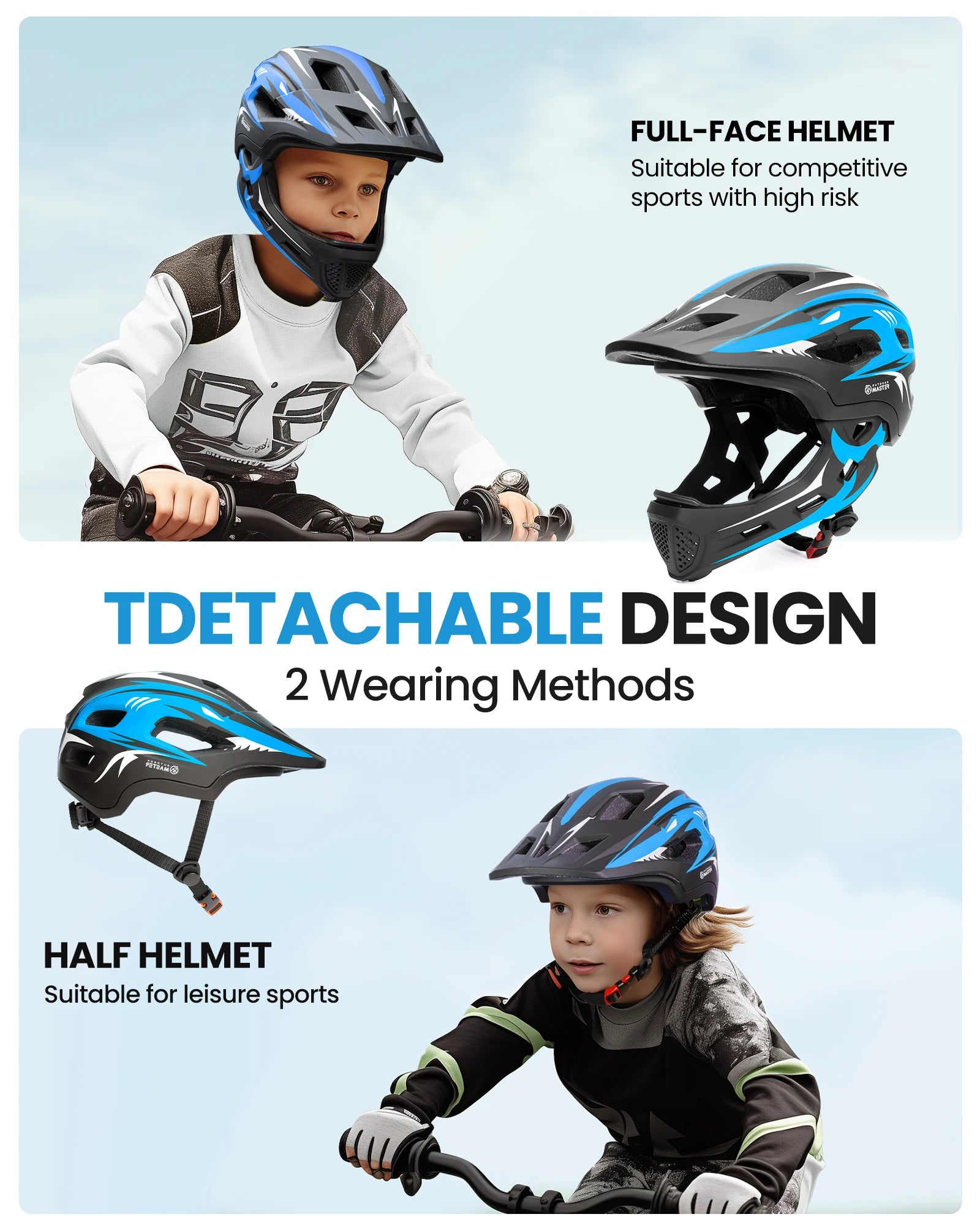 2 in 1 Detachable Full Face Kids Bike Helmet