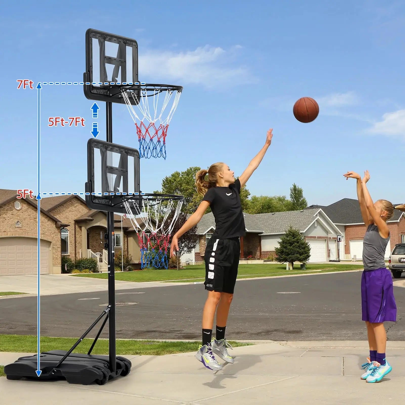 Kids Basketball Hoop, 5-7 ft Adjustable Height