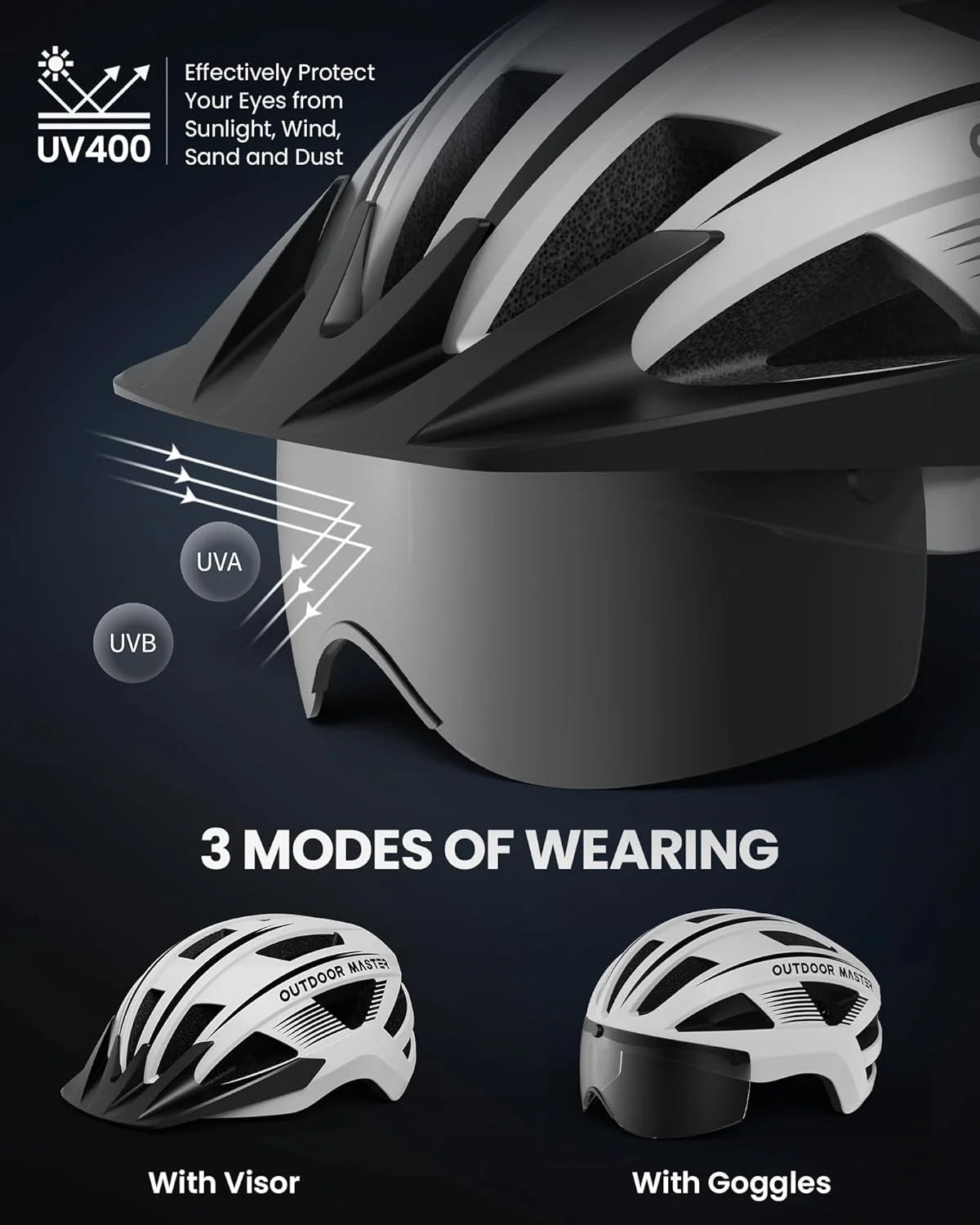 Bike Helmet with UV400 Goggles Visor