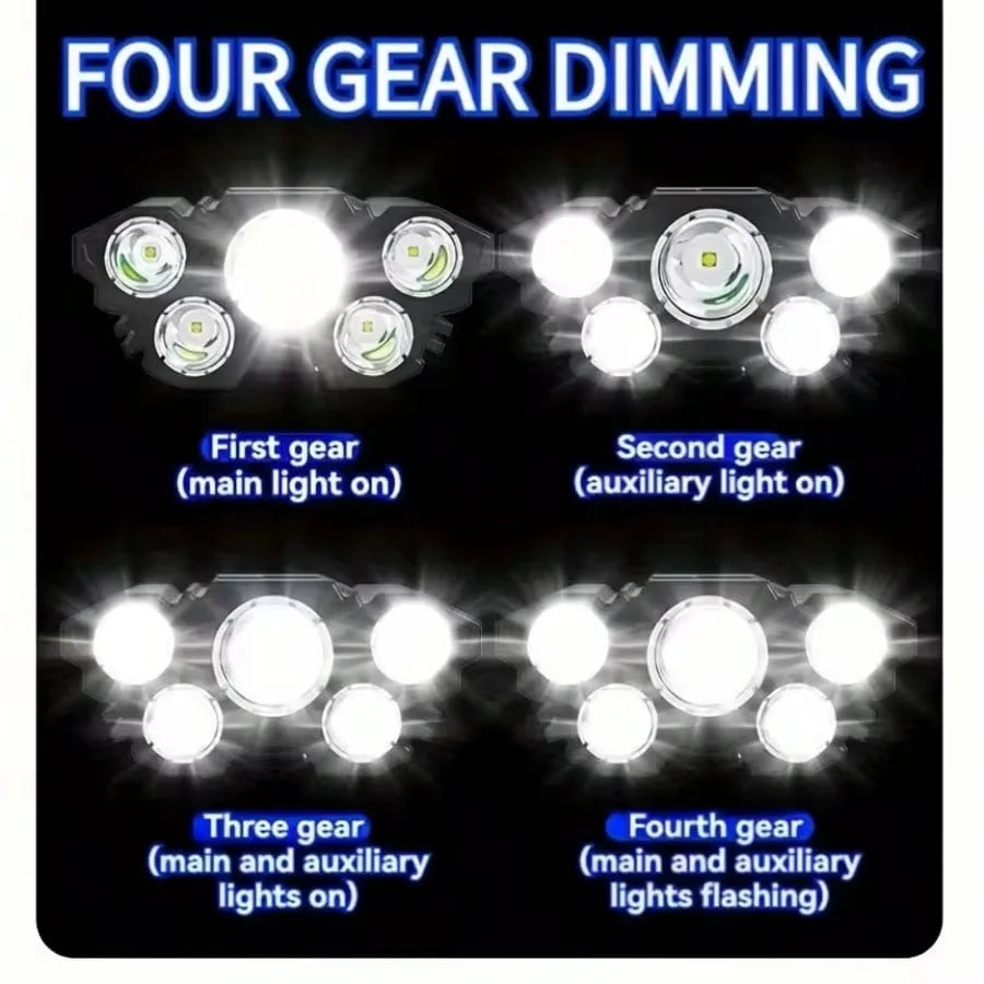 2pcs 5LED Headlight Head Mounted Flashlight