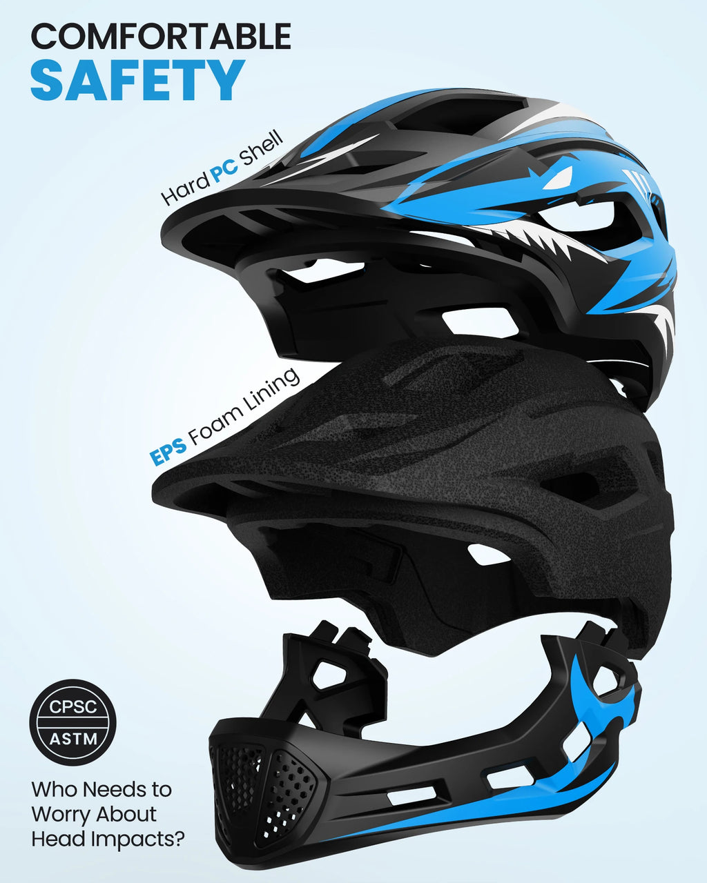2 in 1 Detachable Full Face Kids Bike Helmet