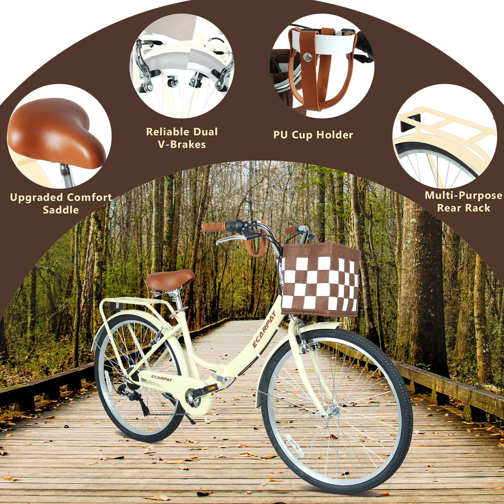 26 Inch Folding Beach Cruiser Bike for Women