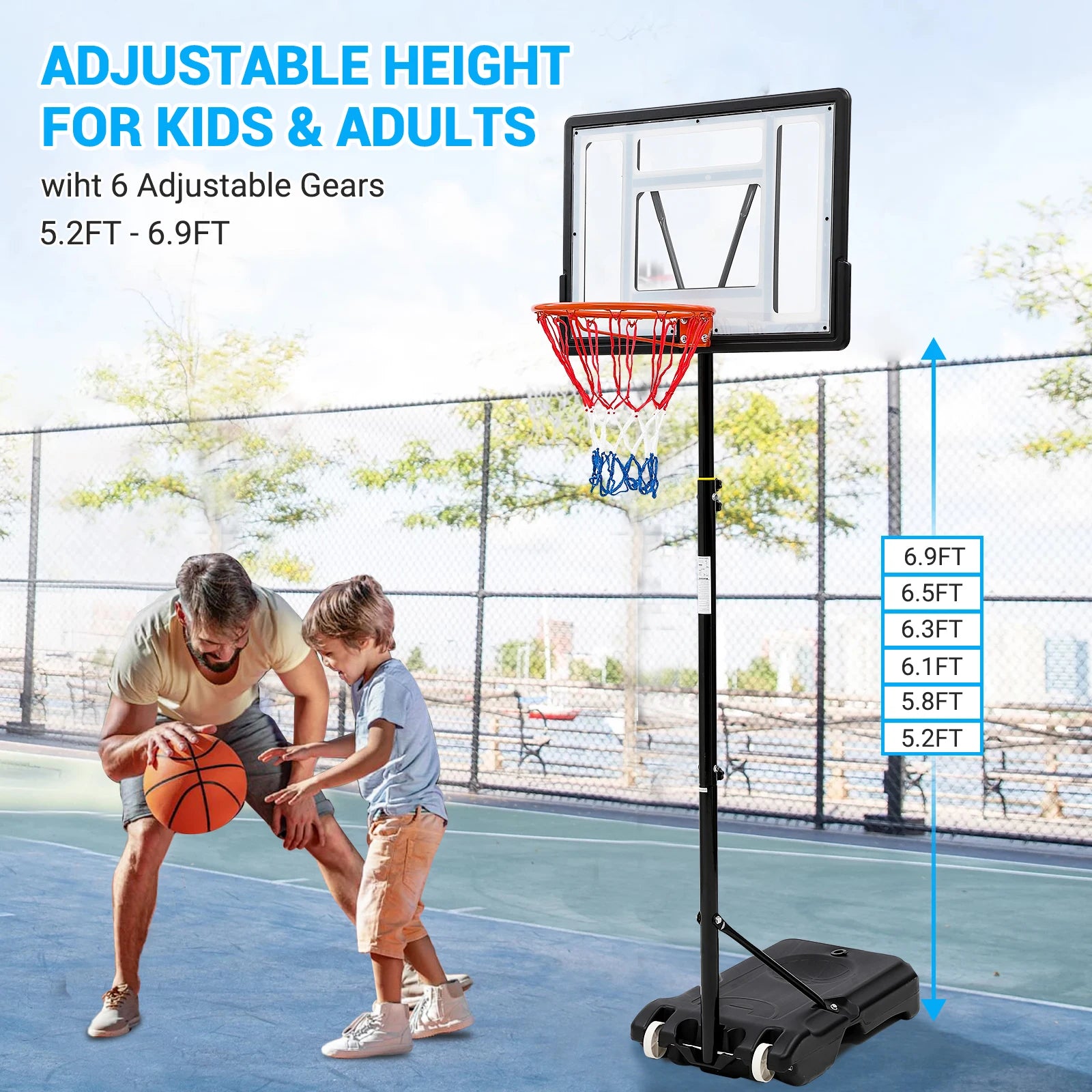Basketball Hoop Outdoor 5.2ft-10ft