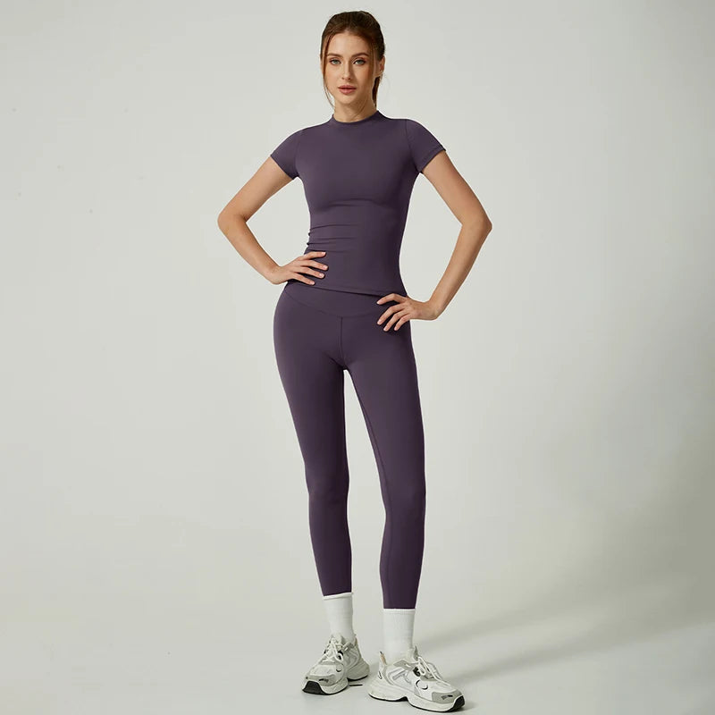 Legging Crop Top Short Sleeves Sports Suit