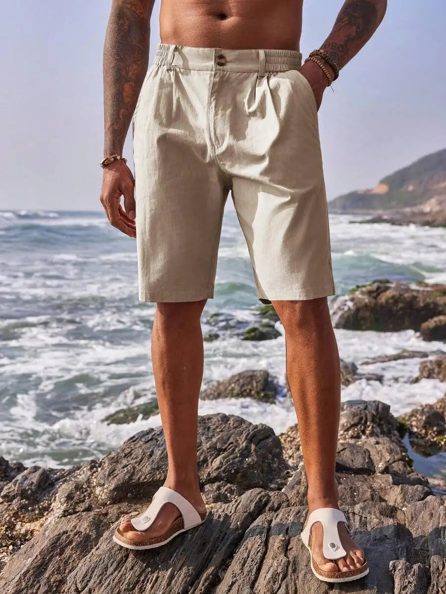 Mens Cotton Flat Front Chino Golf Shorts