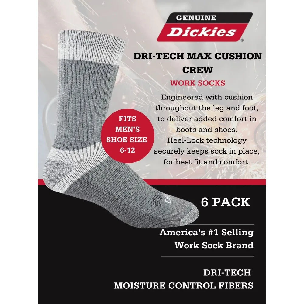 Men Max Cushion Athletic Crew Socks 6 Pack