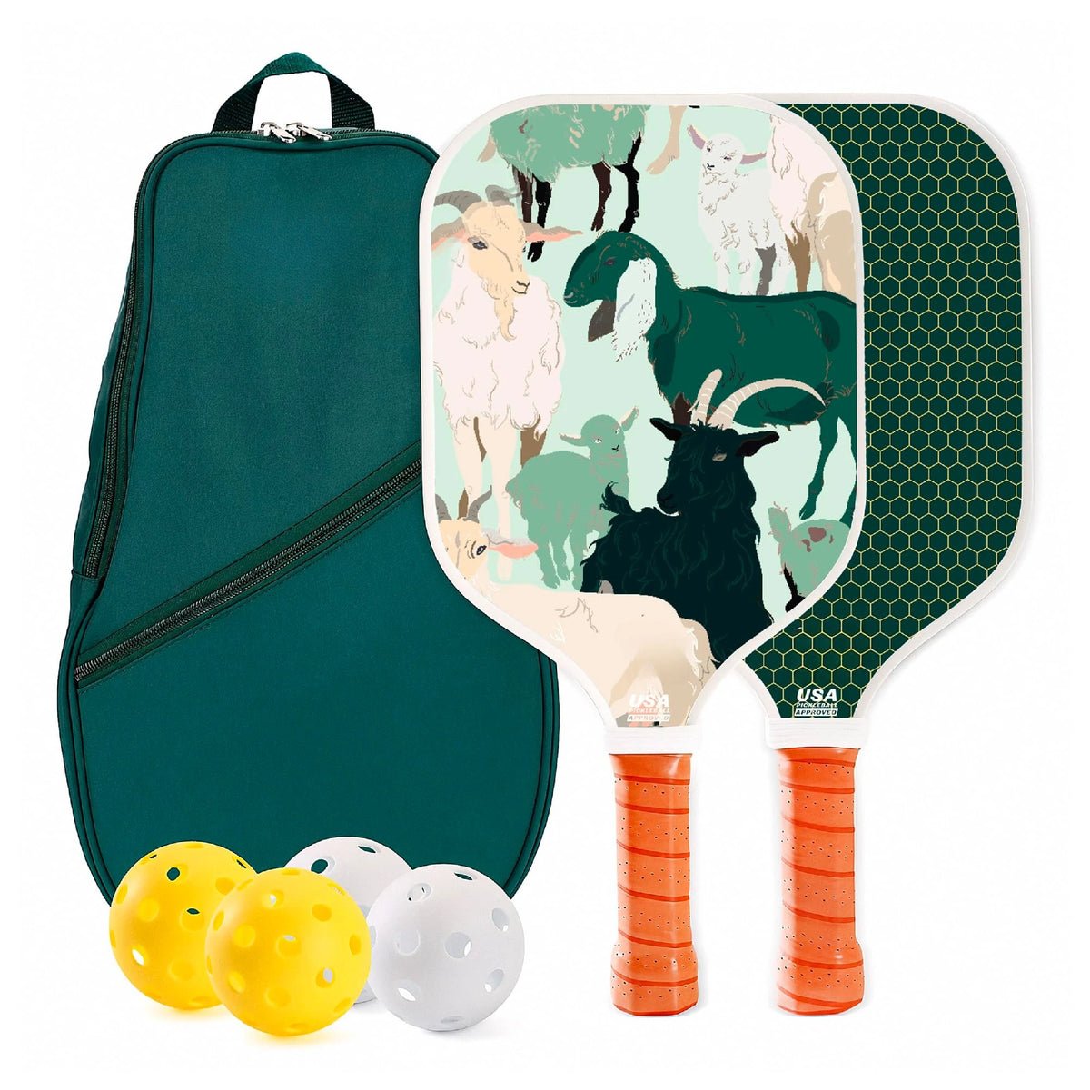 Set of 2 Fiberglass Pickleball Paddles With 4 Balls