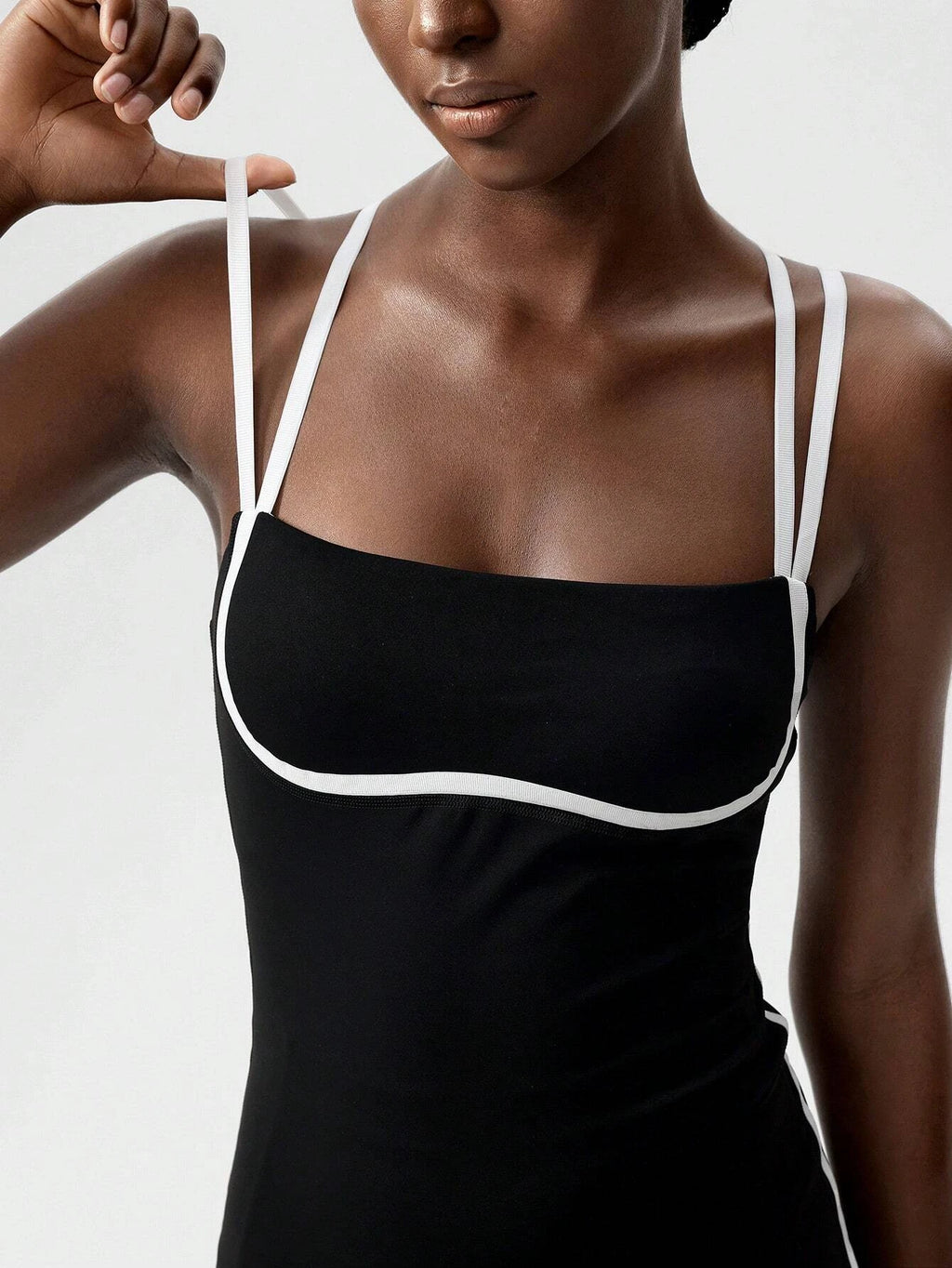 Women's Black Tennis Dress with White Trim