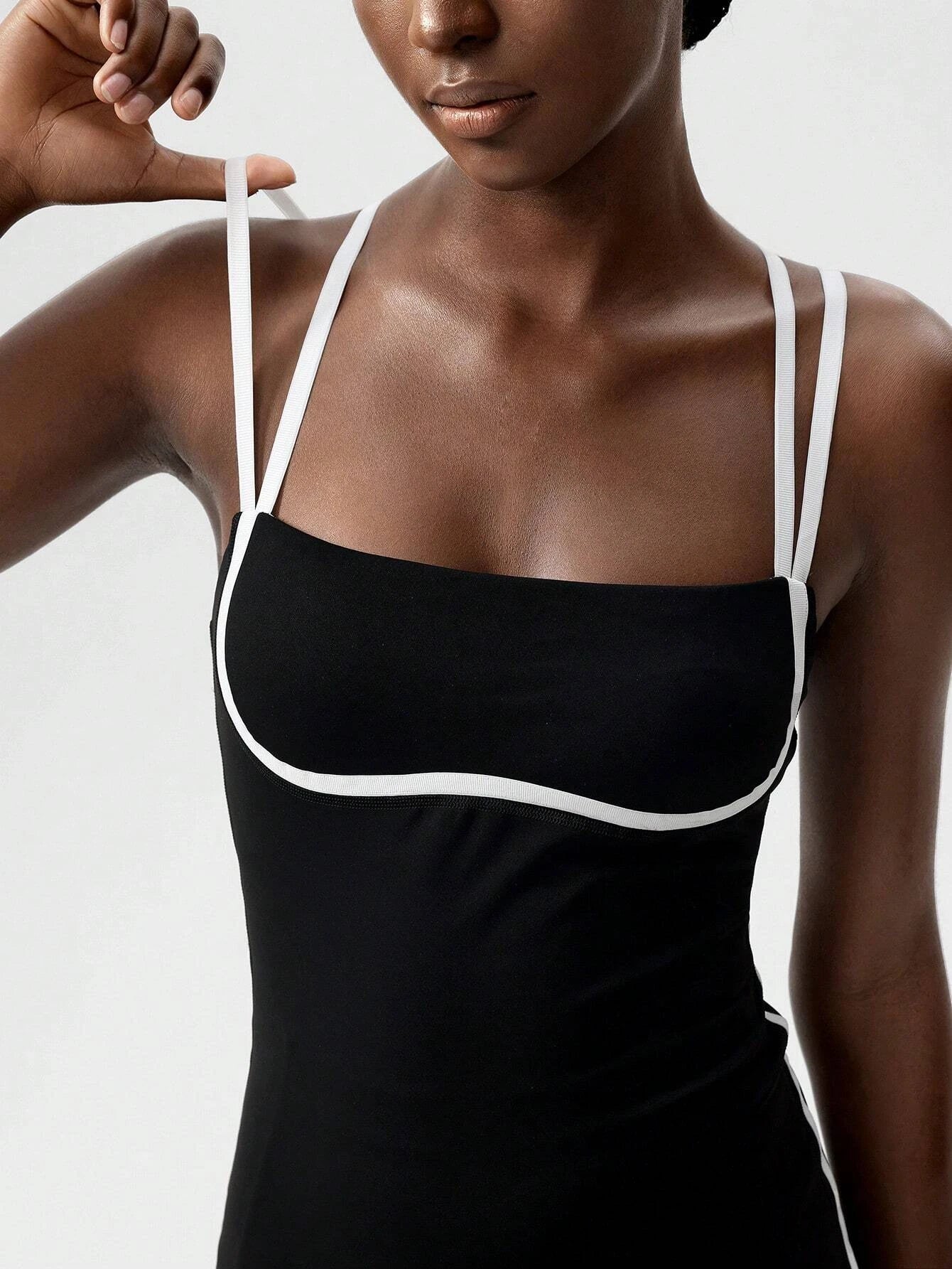 Women's Black Tennis Dress with White Trim