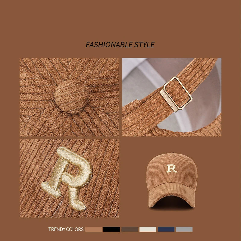 Corduroy Baseball Cap with 3D  'R' Letter