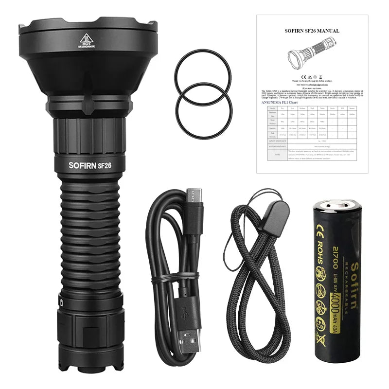 2000lm LED 6000K Tactical Flashlight Type-C Rechargeable Protable Powerful 21700 Torch Camping EDC Flashlight