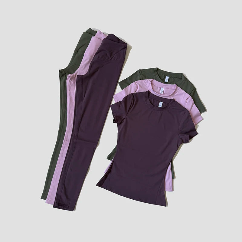 Legging Crop Top Short Sleeves Sports Suit