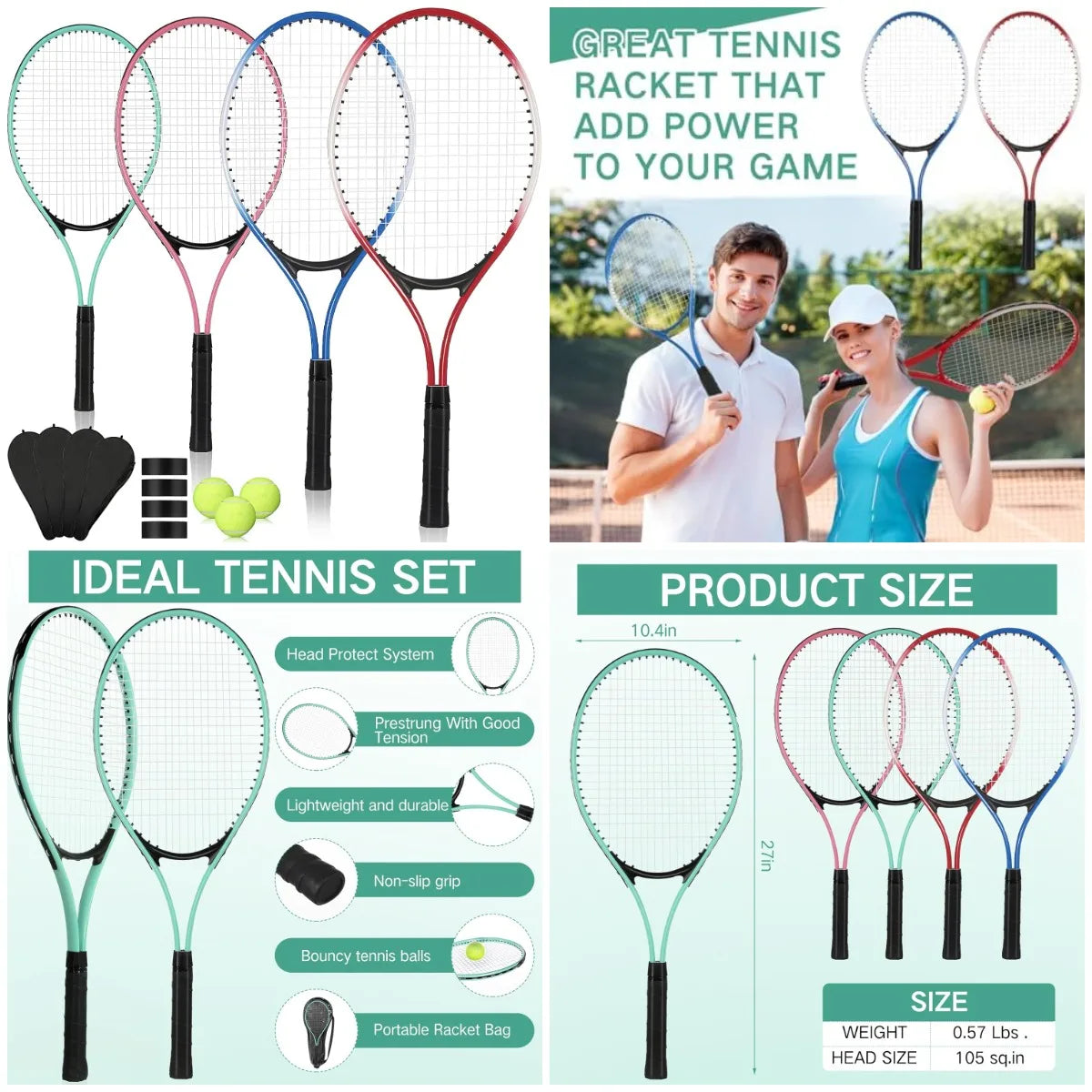 Adult Recreational Racquets Set for 4 Players