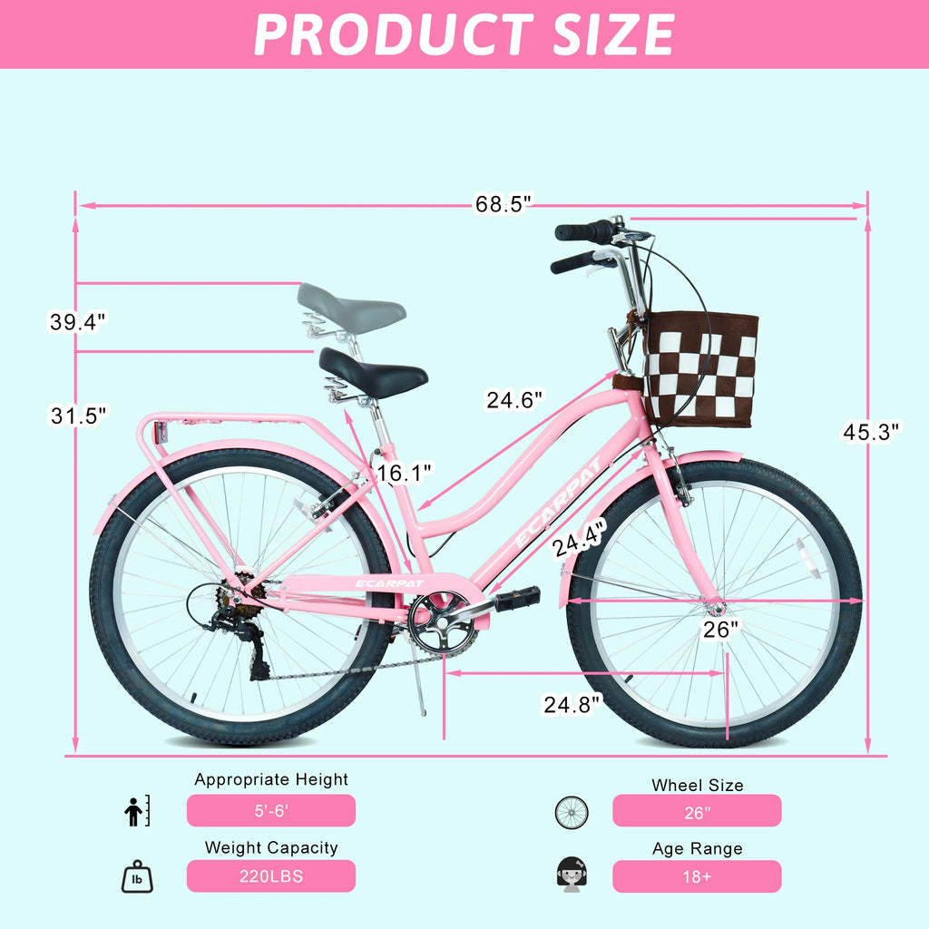 26 Inch Beach Cruiser Bike for Women