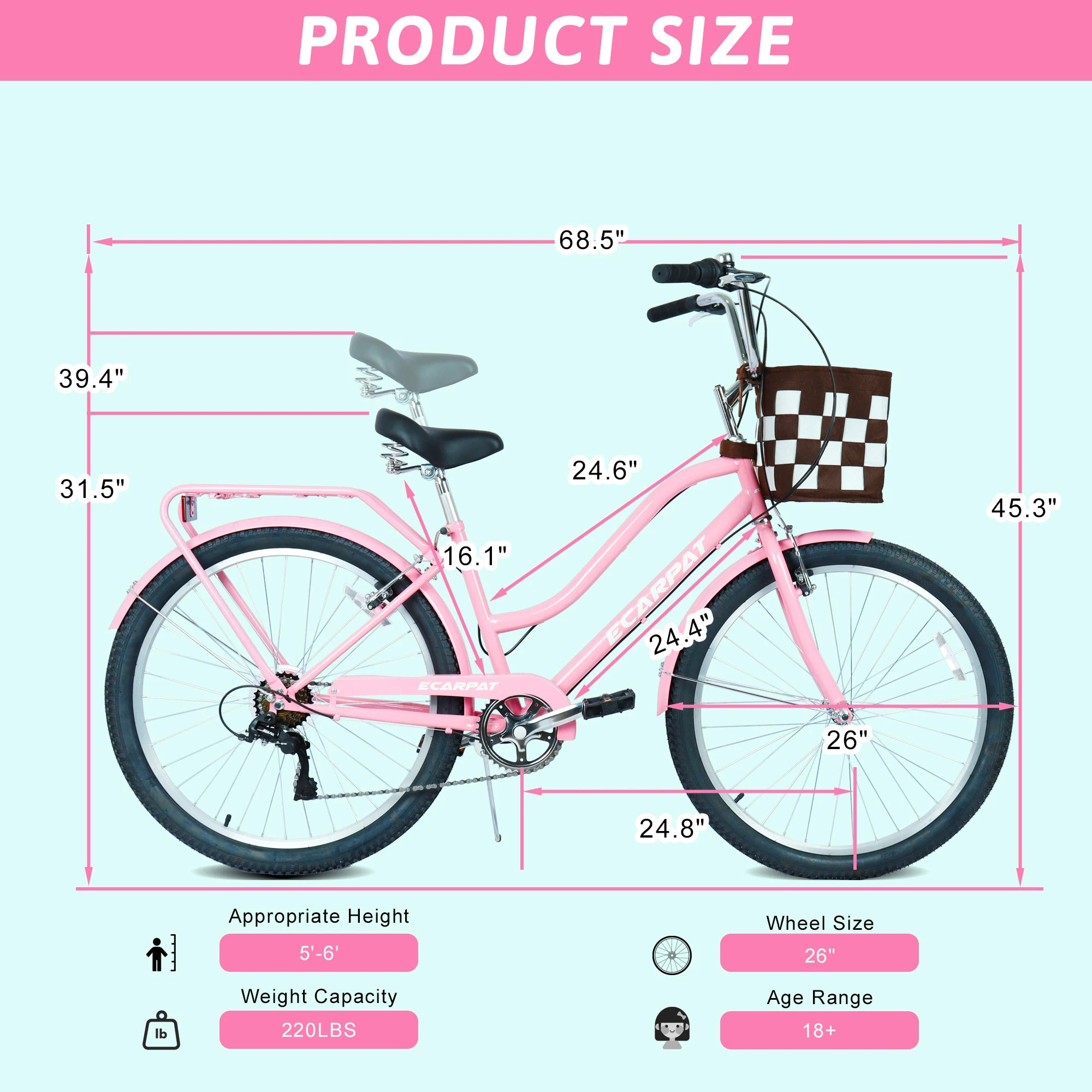 26 Inch Beach Cruiser Bike for Women