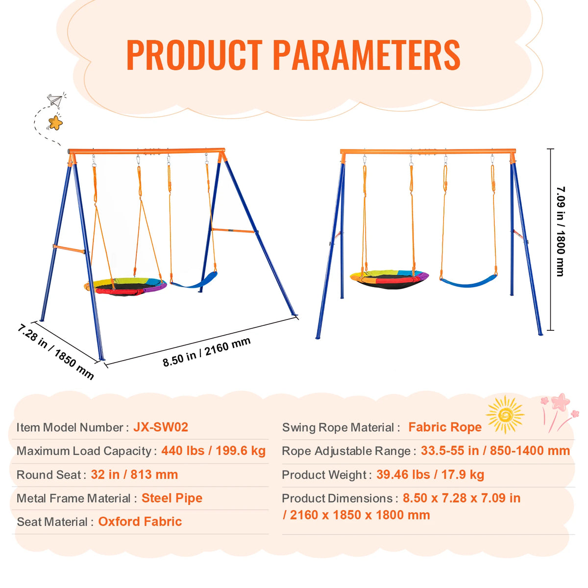 Swing Sets for Backyard 600lbs Capacity