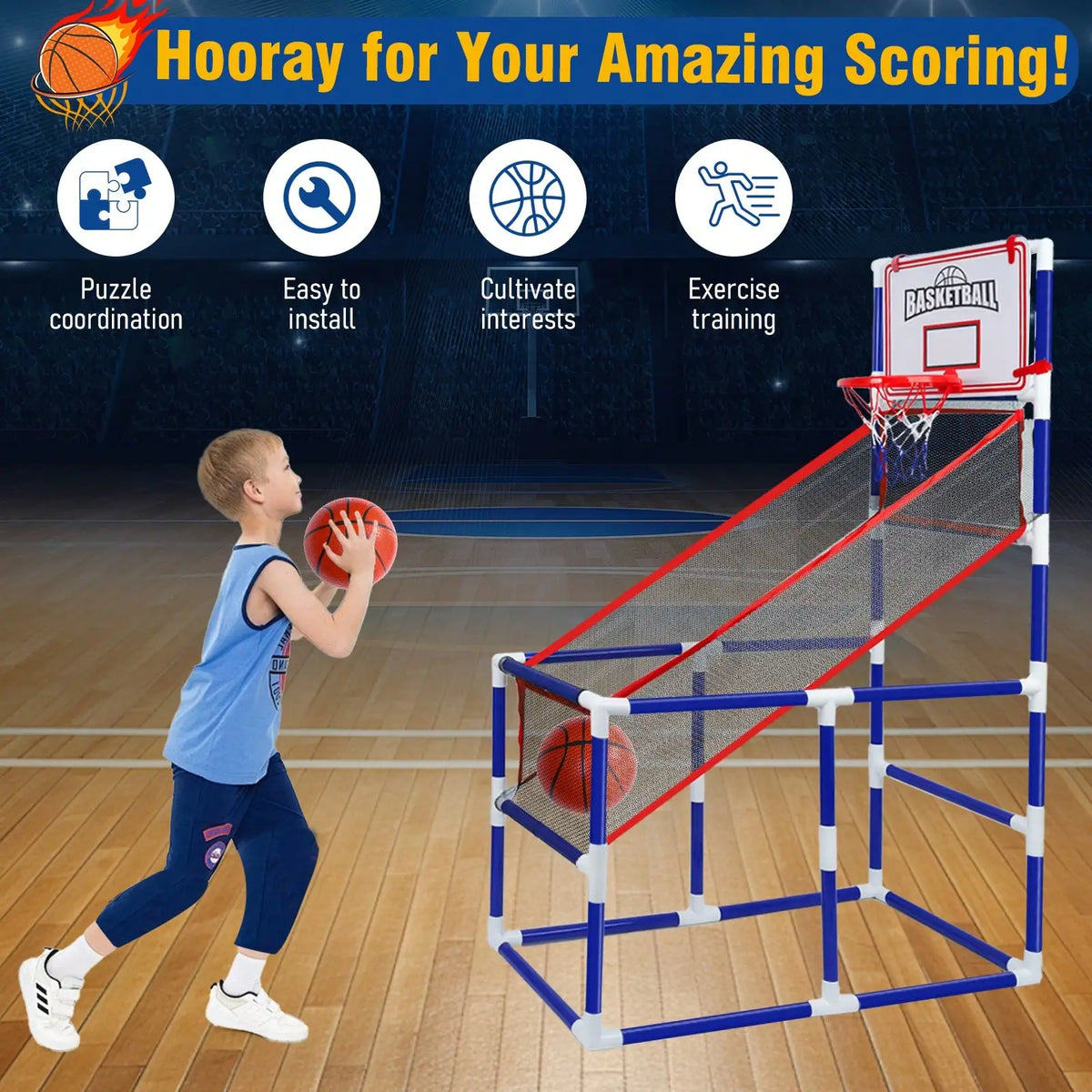 Kids Basketball Game Set With 4 Balls