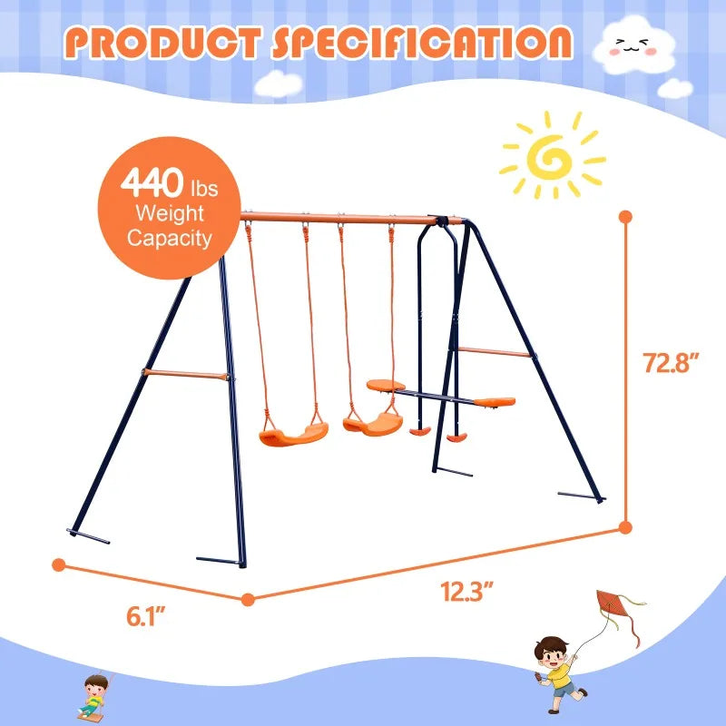 Metal Play Swing Set W/ 2 Seats