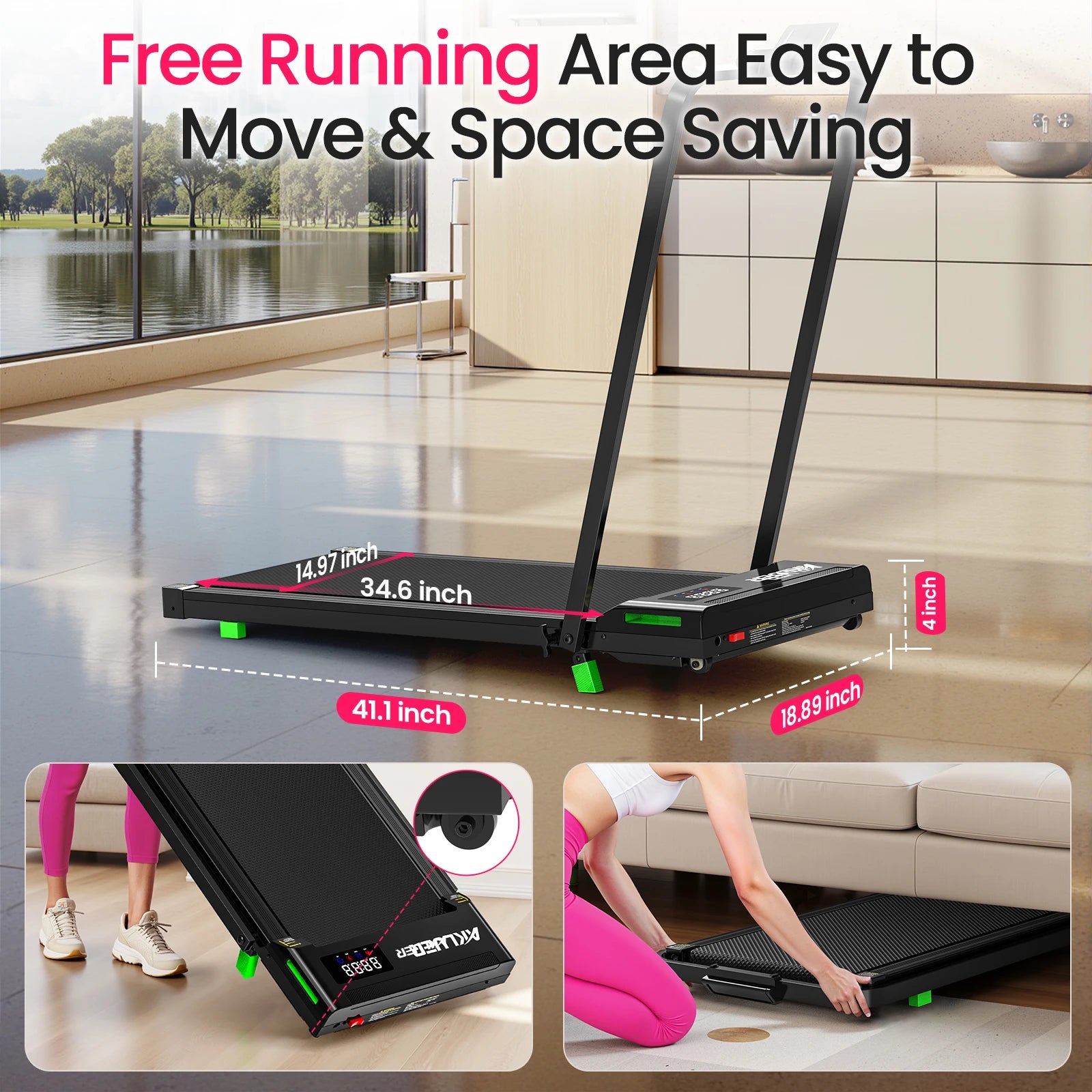 2.5HP Walking Pad Treadmill 330lbs Capacity