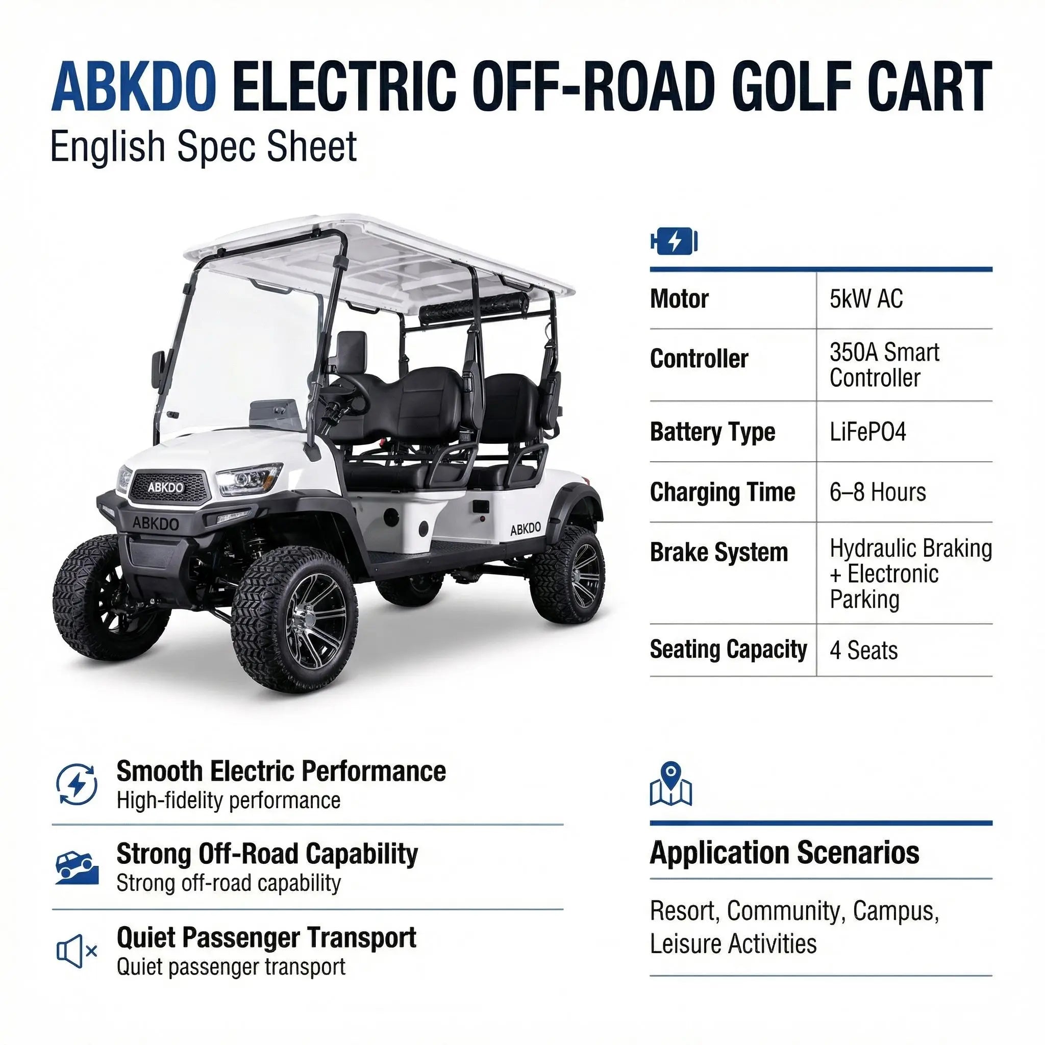 Golf 4 Seater Electric Golf Cart 5kW AC Moto