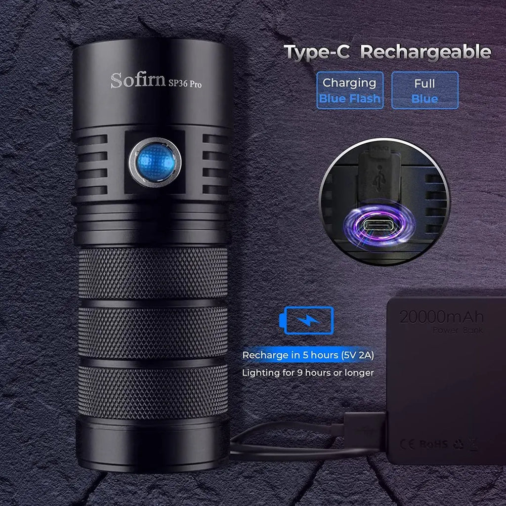 8000lm Powerful LED Flashlight  4*SST40 USB C Rechargeable 18650 Torch