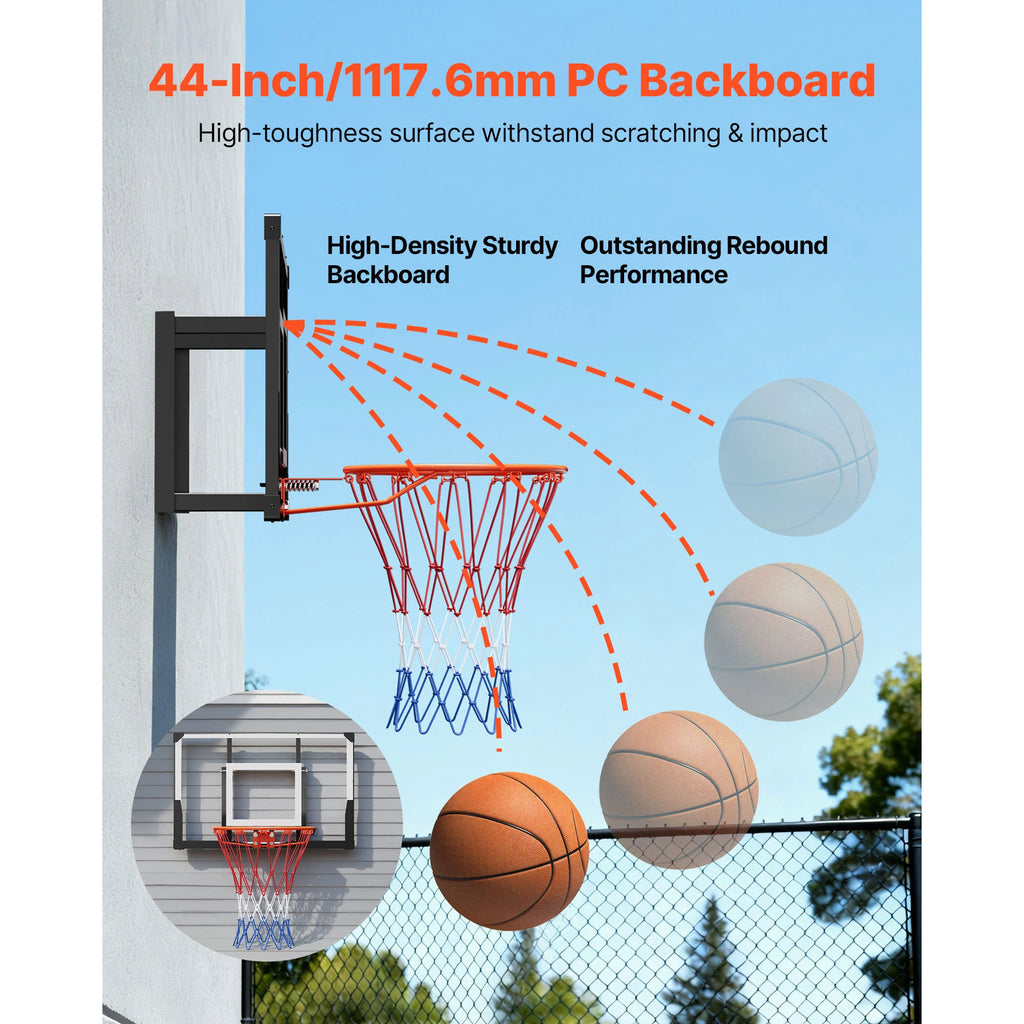 Wall Mount Basketball Hoop 44in PC Backboard