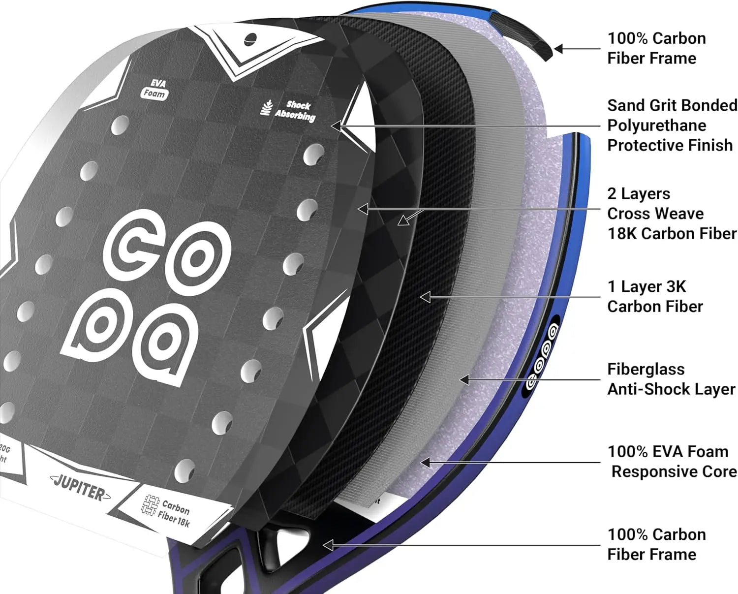 Beach Tennis Racket 18k Carbon Fiber