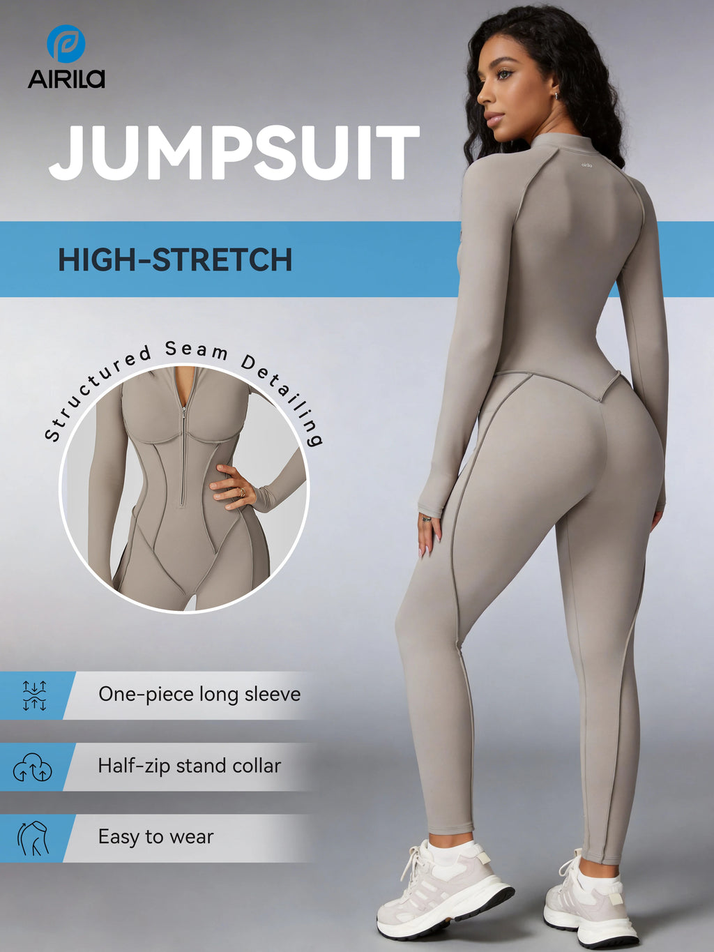 Zip Front Long Sleeve Yoga Jumpsuit