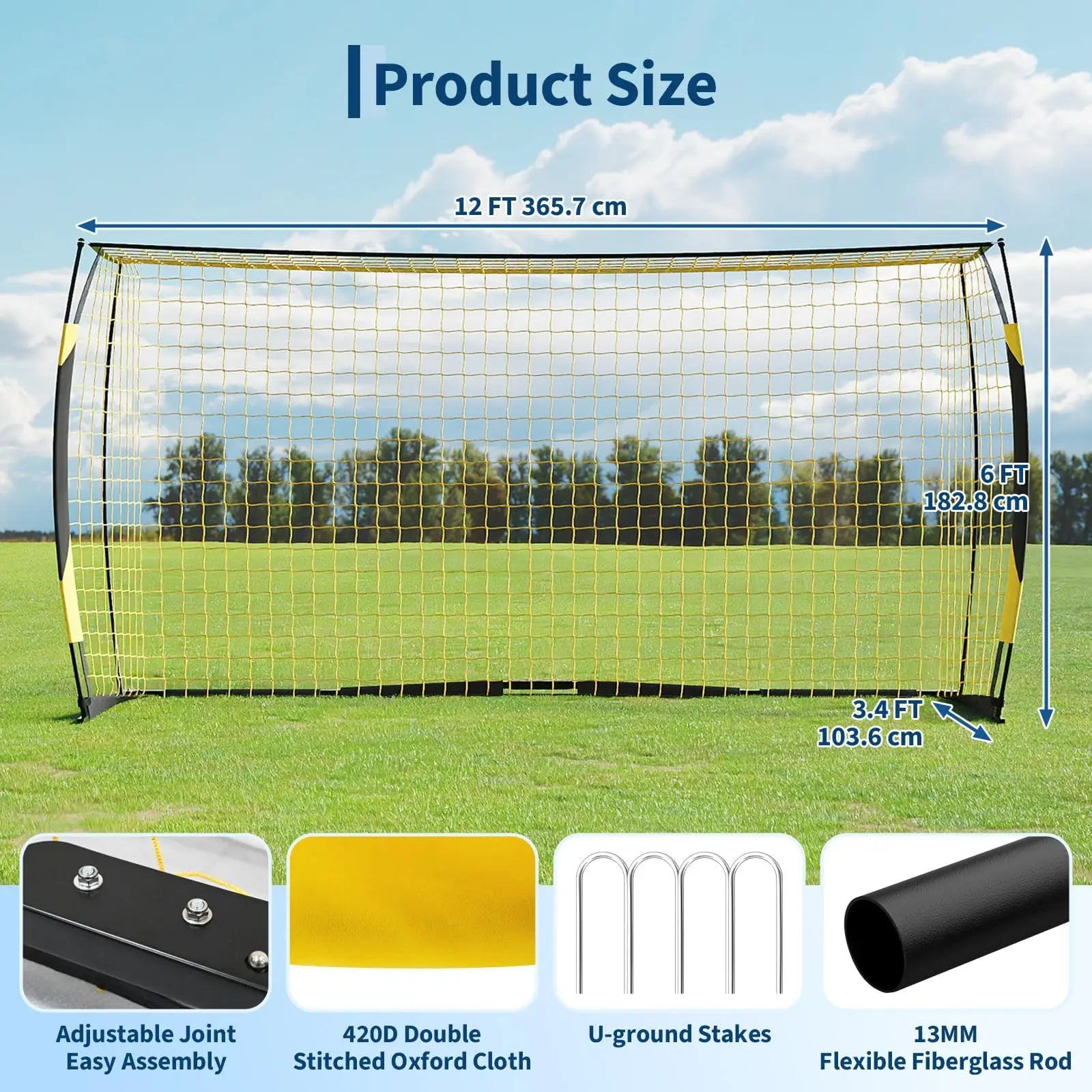 12x6ft Portable Soccer Goal Heavy Duty Metal