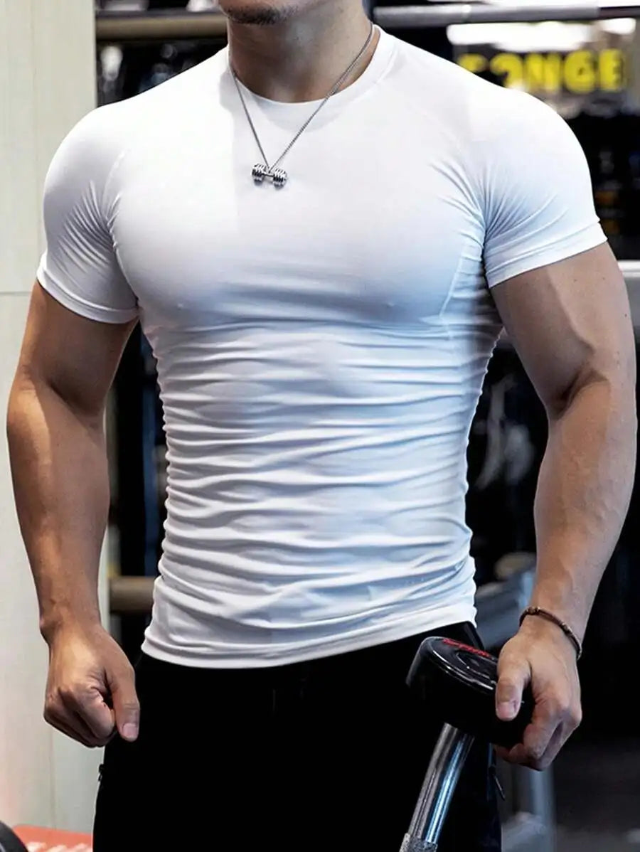 Mens Short Sleeve Compression Sport Shirt Moisture Wicking Running Basketball Soccer Cycling Fitness Black