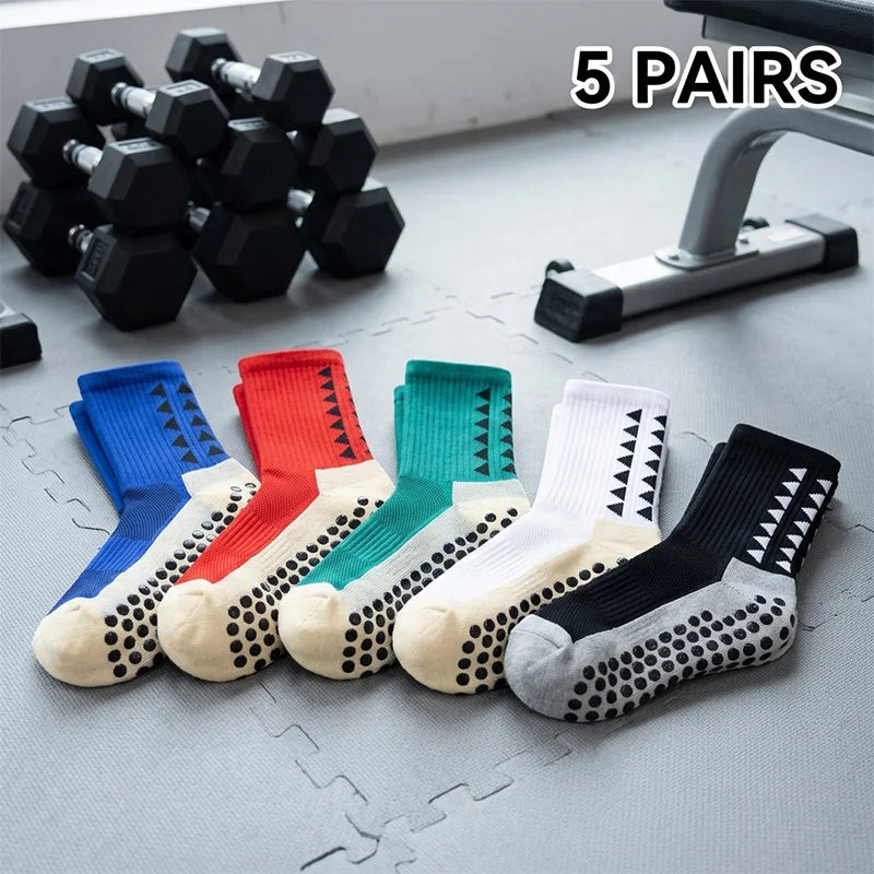 5 Pairs Mid-Calf Anti Slip Soccer Grip Socks
