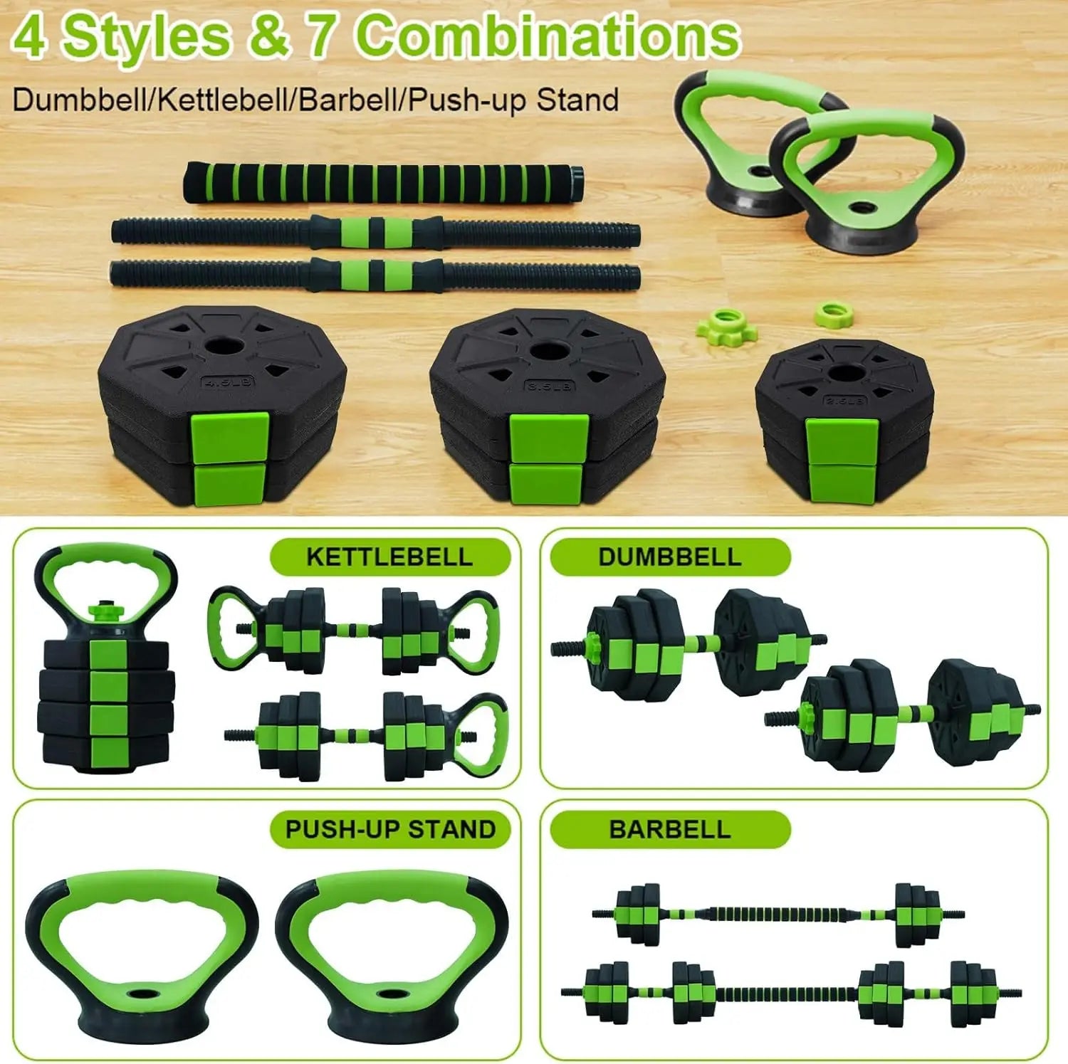 66lbs/88lbs Weight 4 in 1 Adjustable Kettlebell Set  Dumbbell