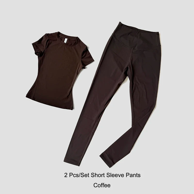 Legging Crop Top Short Sleeves Sports Suit