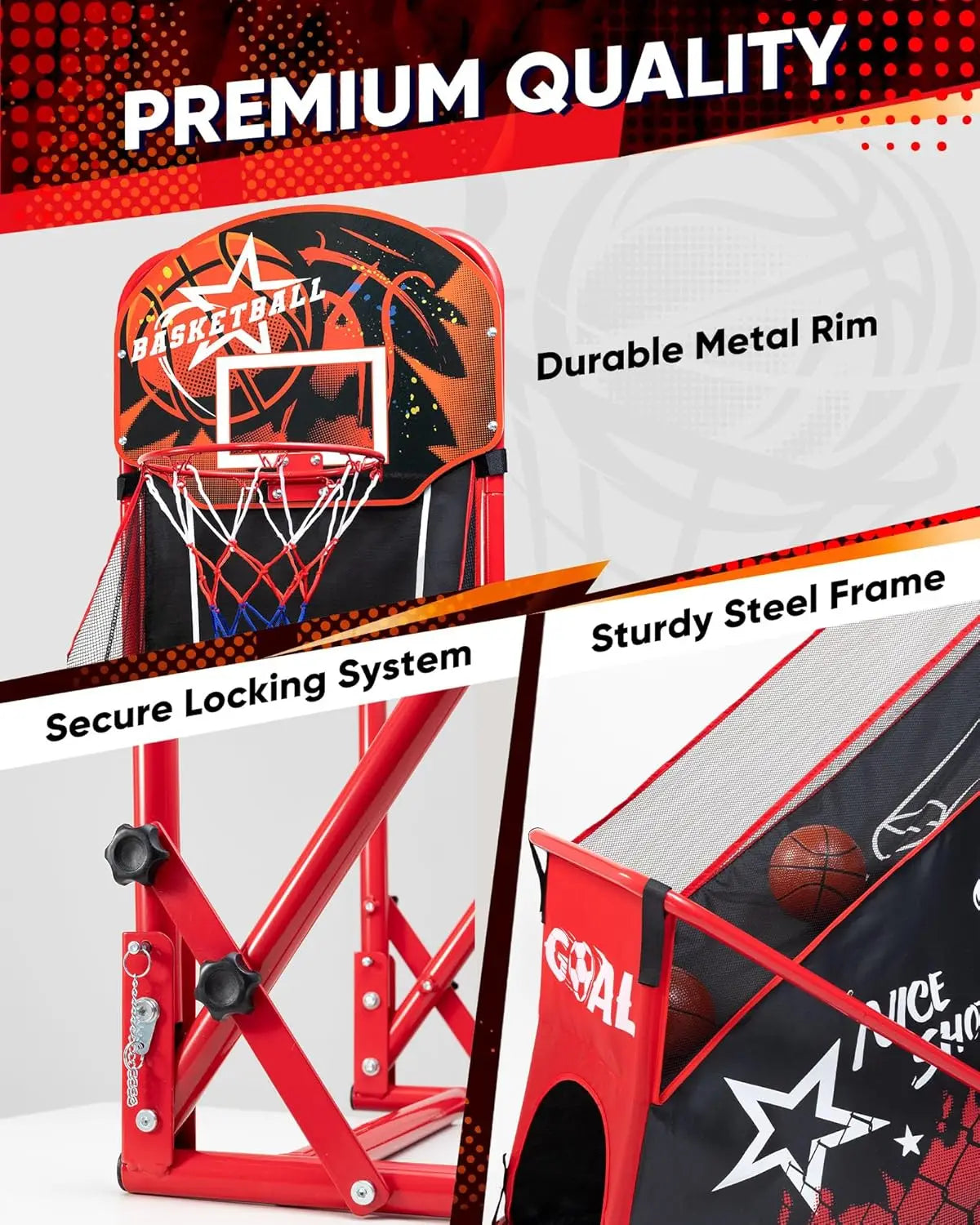 Foldable Basketball Hoop Set with Soccer Goal