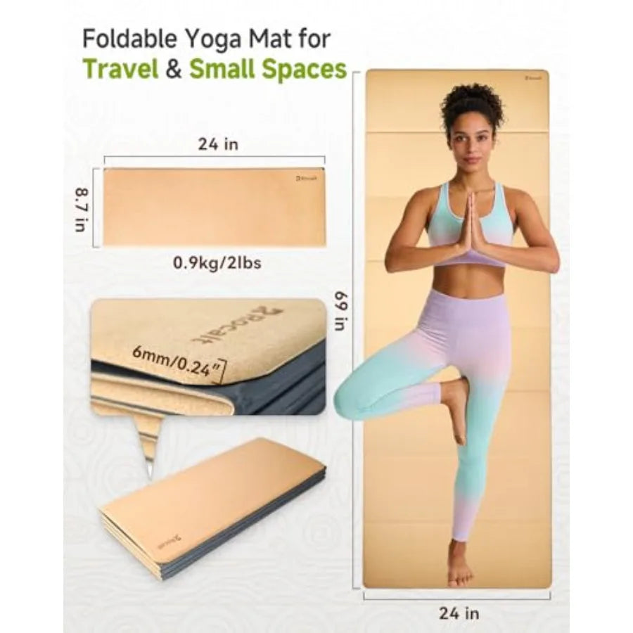 Foldable Cork Yoga Mat 69 x 24 x 0.25 in