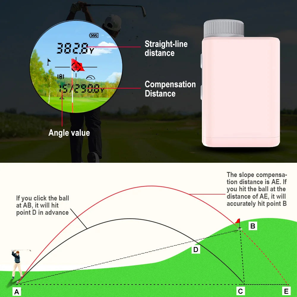 Pink Golf Rangefinder 1200 Yards with Slope