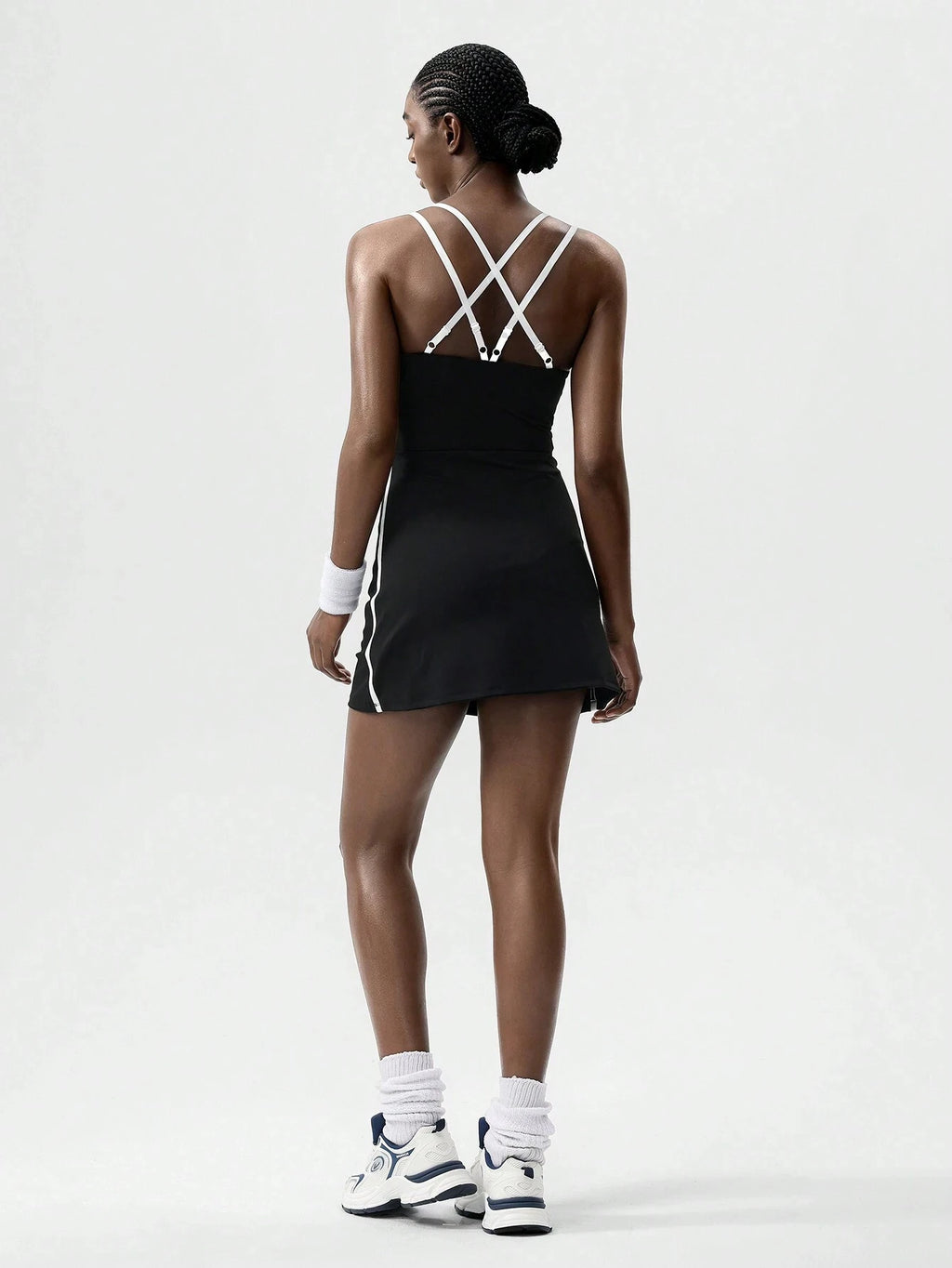 Women's Black Tennis Dress with White Trim