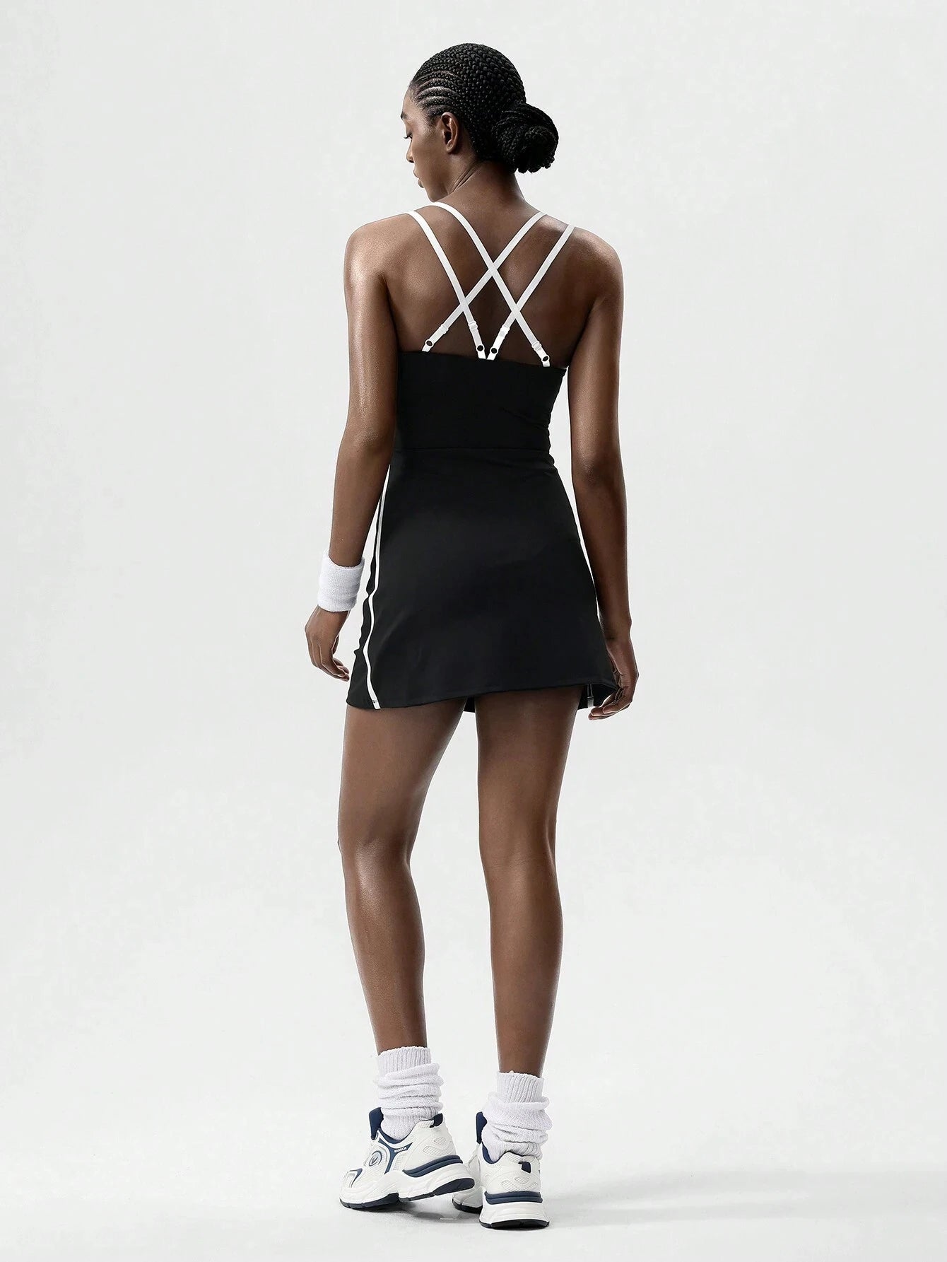 Women's Black Tennis Dress with White Trim