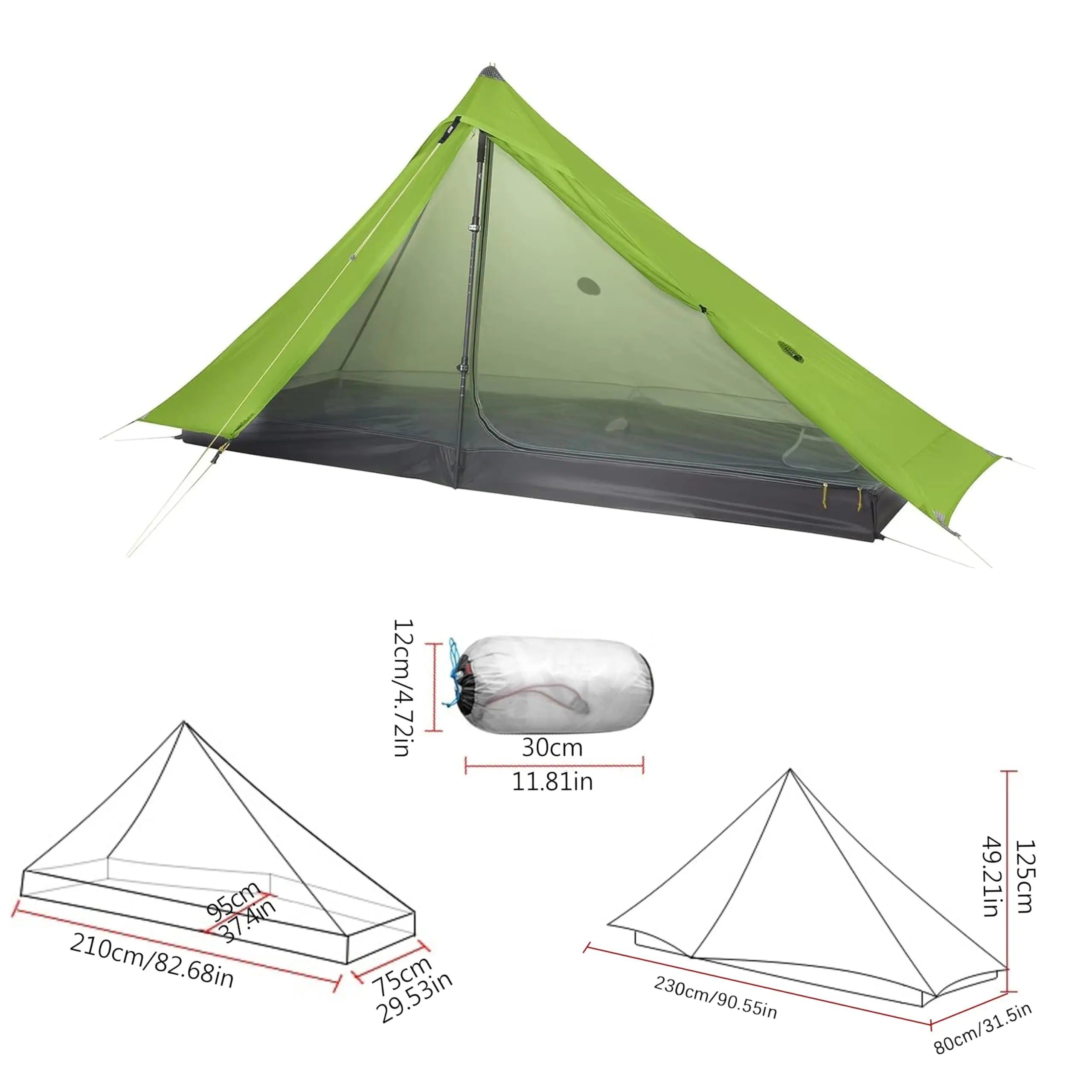 Ultralight 1-Person Pyramid Tent 3-Season 5000mm Waterproof Ripstop Nylon Hiking Camping Trekking