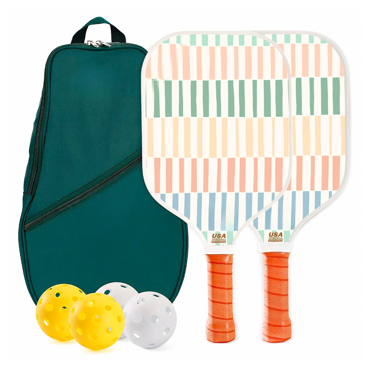 Set of 2 Fiberglass Pickleball Paddles With 4 Balls