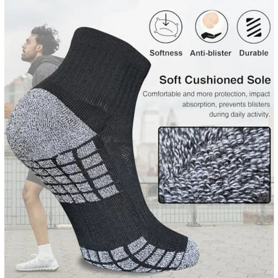 5 Pair Men's Athletic Cushioned Quarter Socks