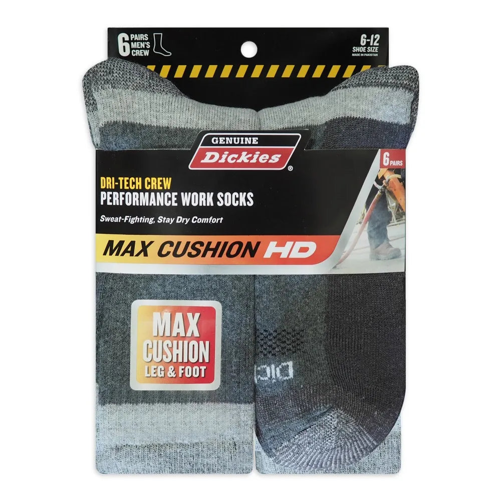 Men Max Cushion Athletic Crew Socks 6 Pack