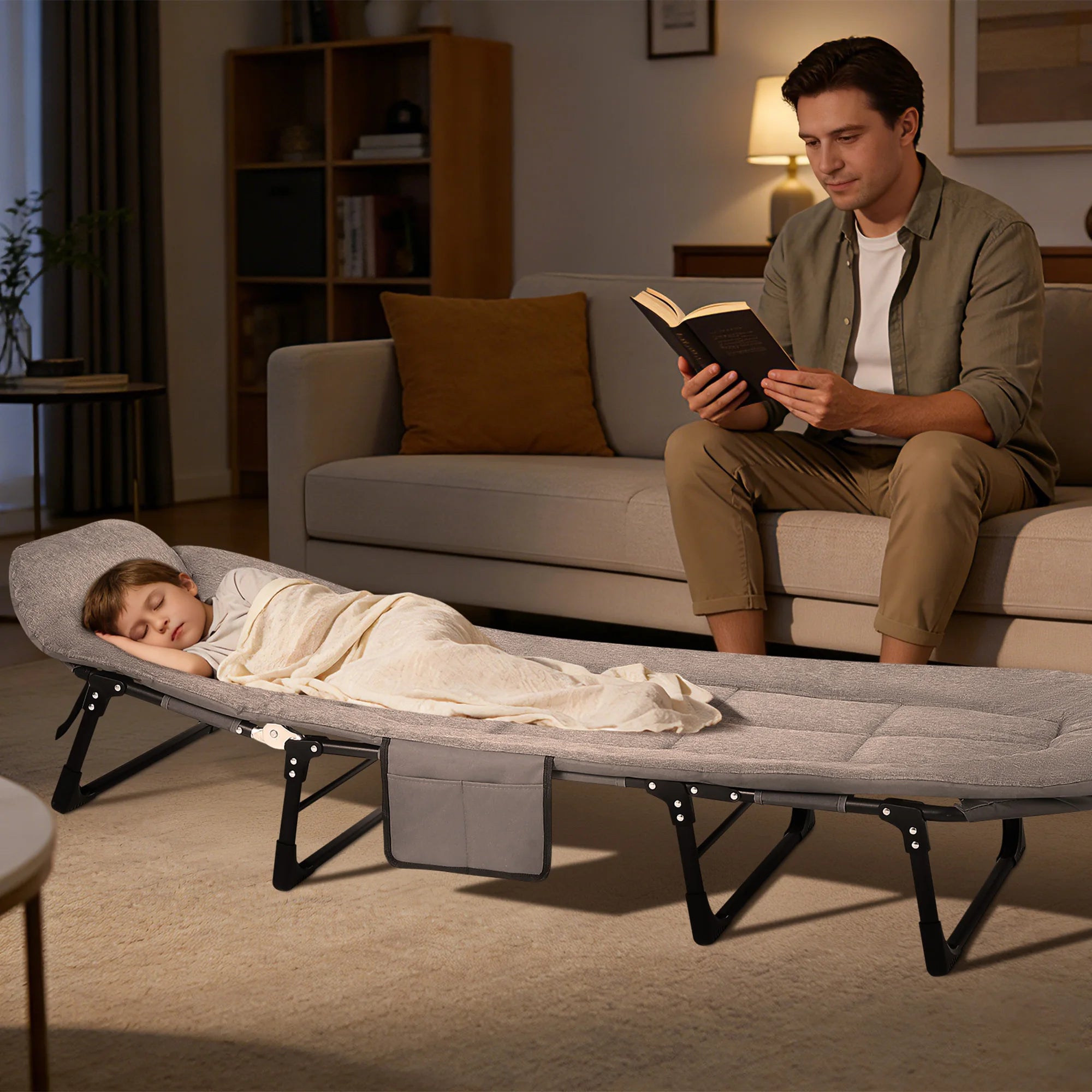Portable Folding Bed with Cushion and Pillow