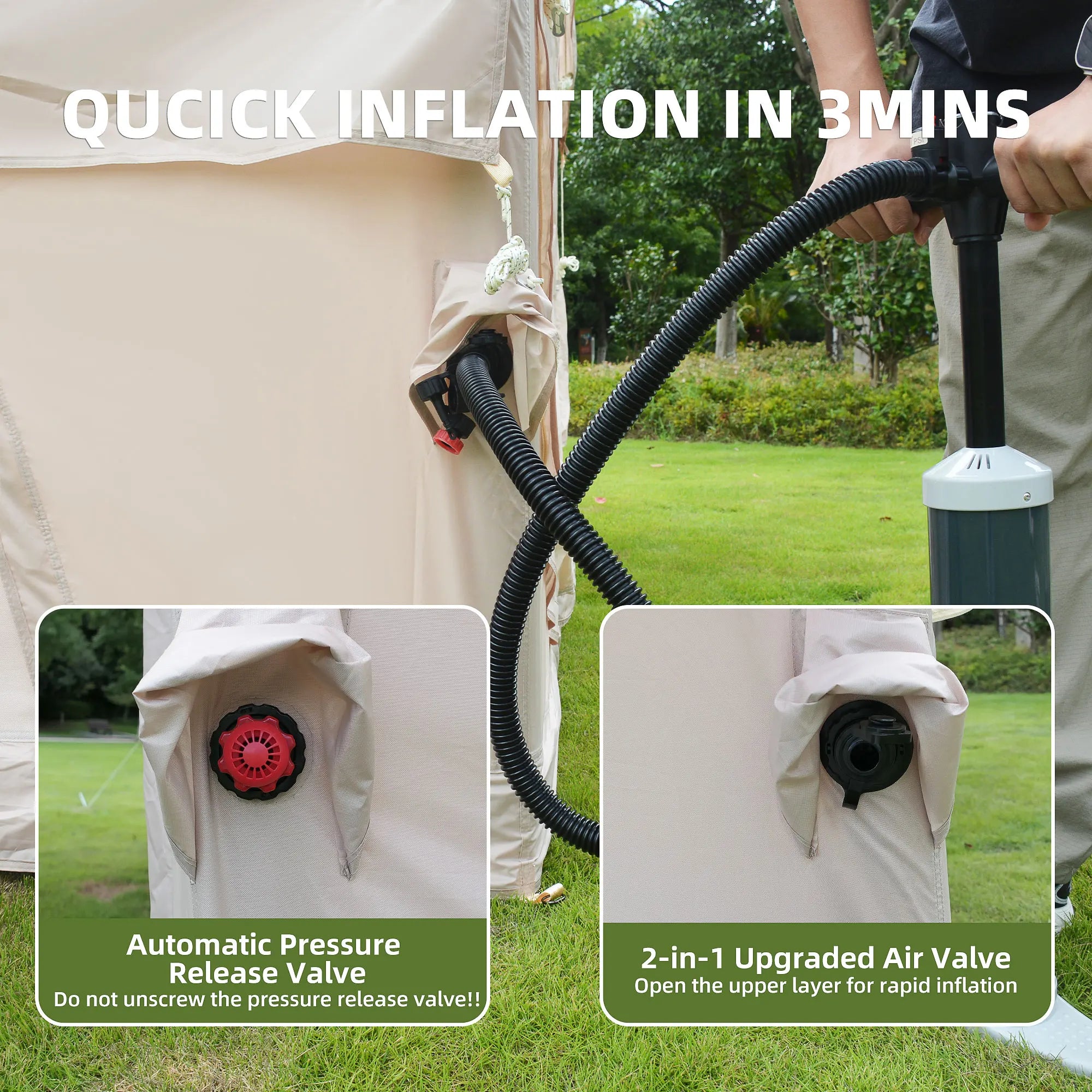 Instant Inflatable Tent for 4/6 Person Camping Quick Setup Family Tent with Integrated Ventilation All-Weather Waterproof Wind