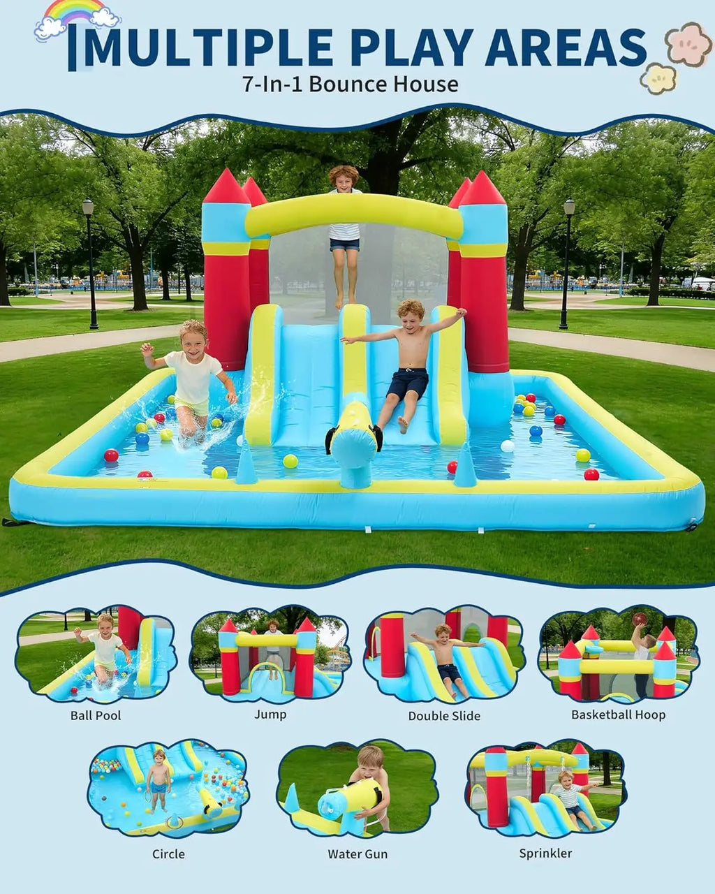 7-in-1 Blow up Water Slides for Backyard