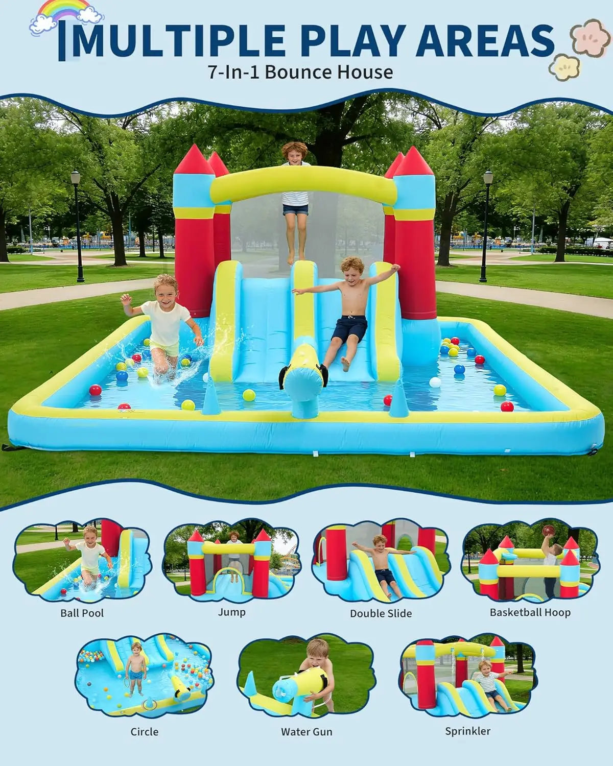 7-in-1 Blow up Water Slides for Backyard