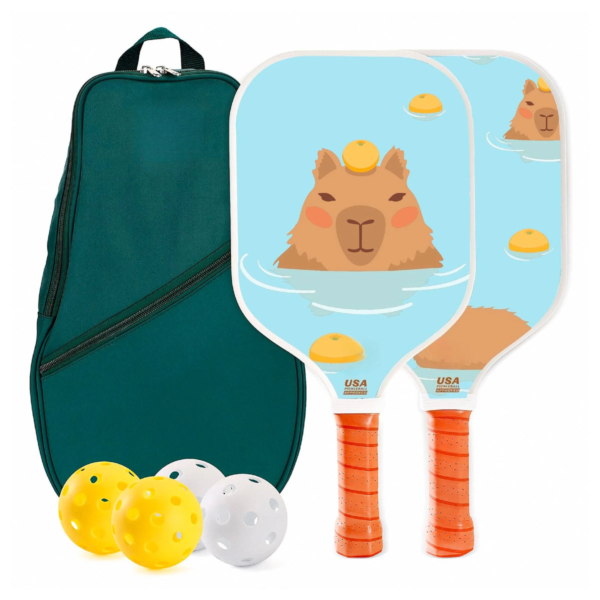 Set of 2 Fiberglass Pickleball Paddles With 4 Balls